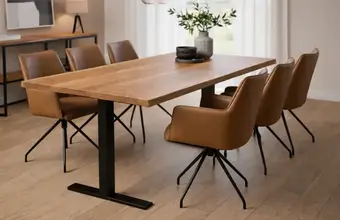 Set van 6 leren eetkamerstoelen