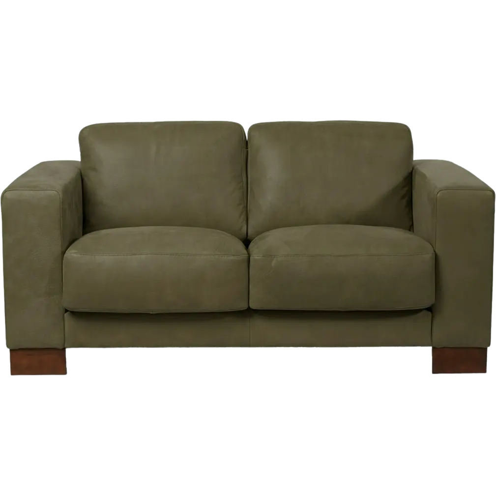 afbeelding van Leren bank Clear - 2 zits - Kenia Olive (olijf) - Poten hout bruin