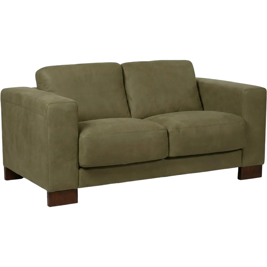 afbeelding van Leren bank Clear - 2 zits - Kenia Olive (olijf) - Poten hout bruin