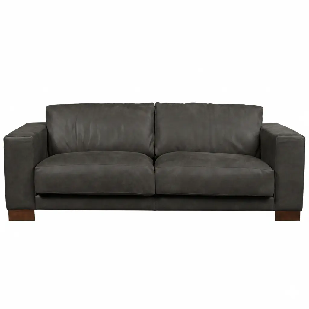 afbeelding van Leren bank Clear - 3 zits - Kenia Antracite (grijs) - Poten hout bruin