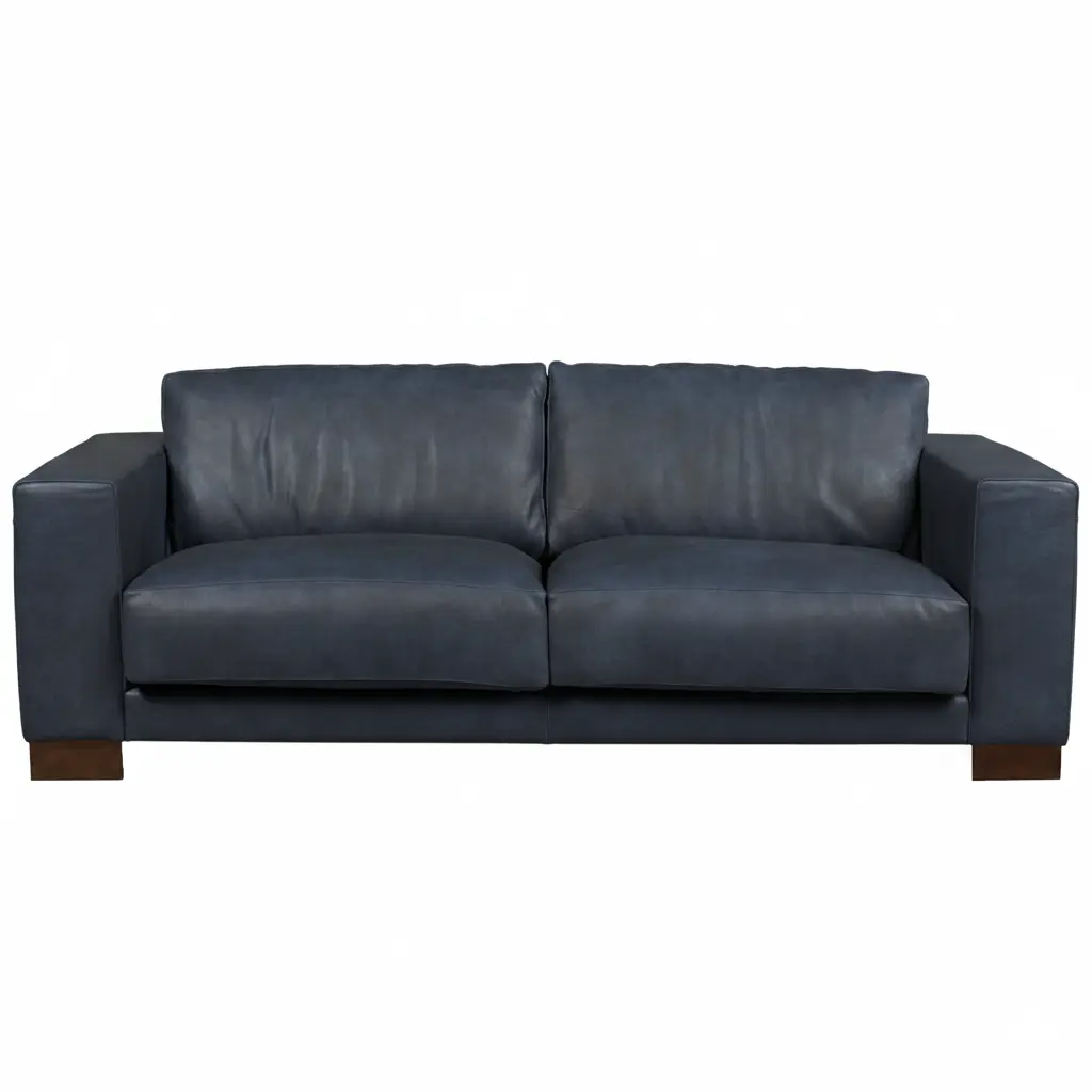 afbeelding van Leren bank Clear - 3 zits - Kenia Denim (blauw) - Poten hout bruin