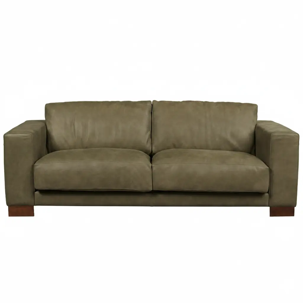 afbeelding van Leren bank Clear - 3 zits - Kenia Olive (olijf) - Poten hout bruin