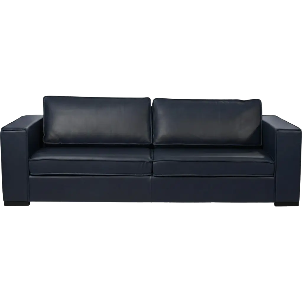 afbeelding van Leren bank Fine - 3,5 zits - Granada Blue (blauw) - Poten hout zwart