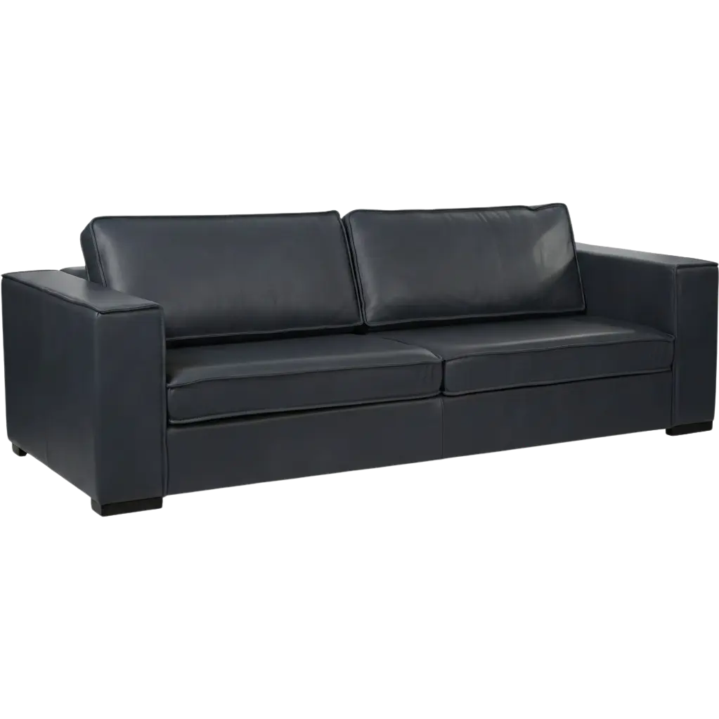 afbeelding van Leren bank Fine - 3,5 zits - Granada Blue (blauw) - Poten hout zwart