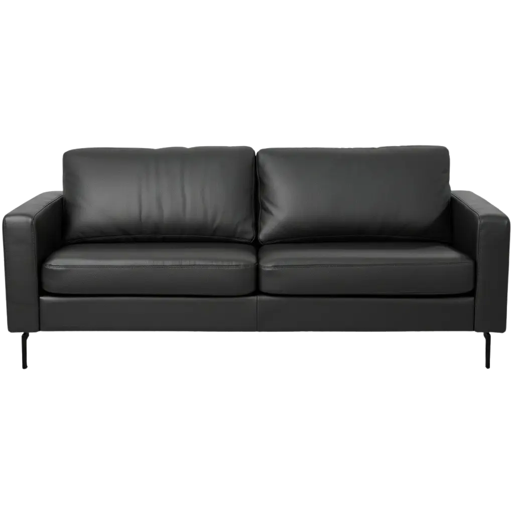 afbeelding van Leren bank Match - 2,5 zits - Toledo Nero (zwart) - Poten staal zwart