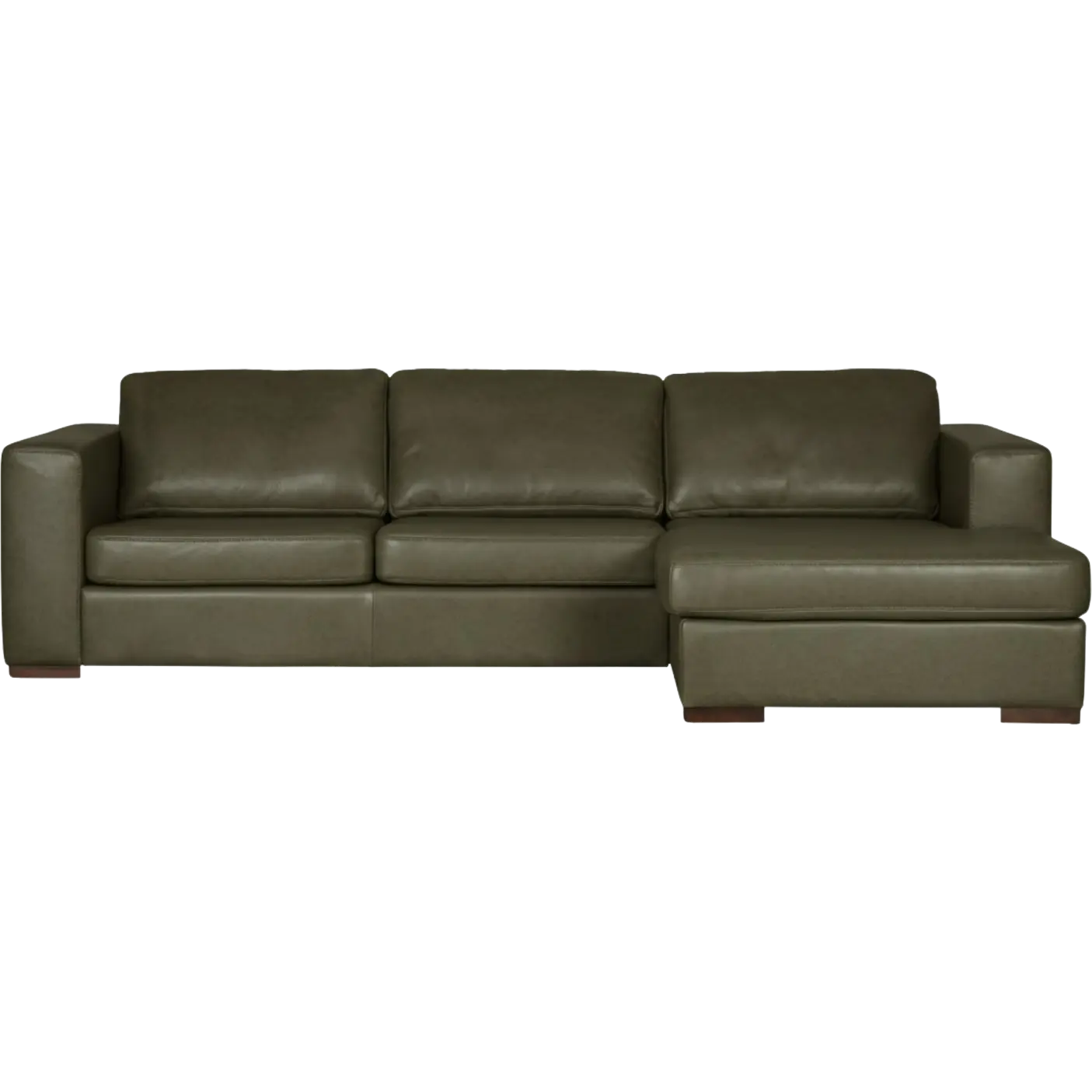 afbeelding van Leren hoekbank Flow - 2,5 zits arm links + longchair rechts - Granada Moss (olijf/groen) - Poten hout bruin