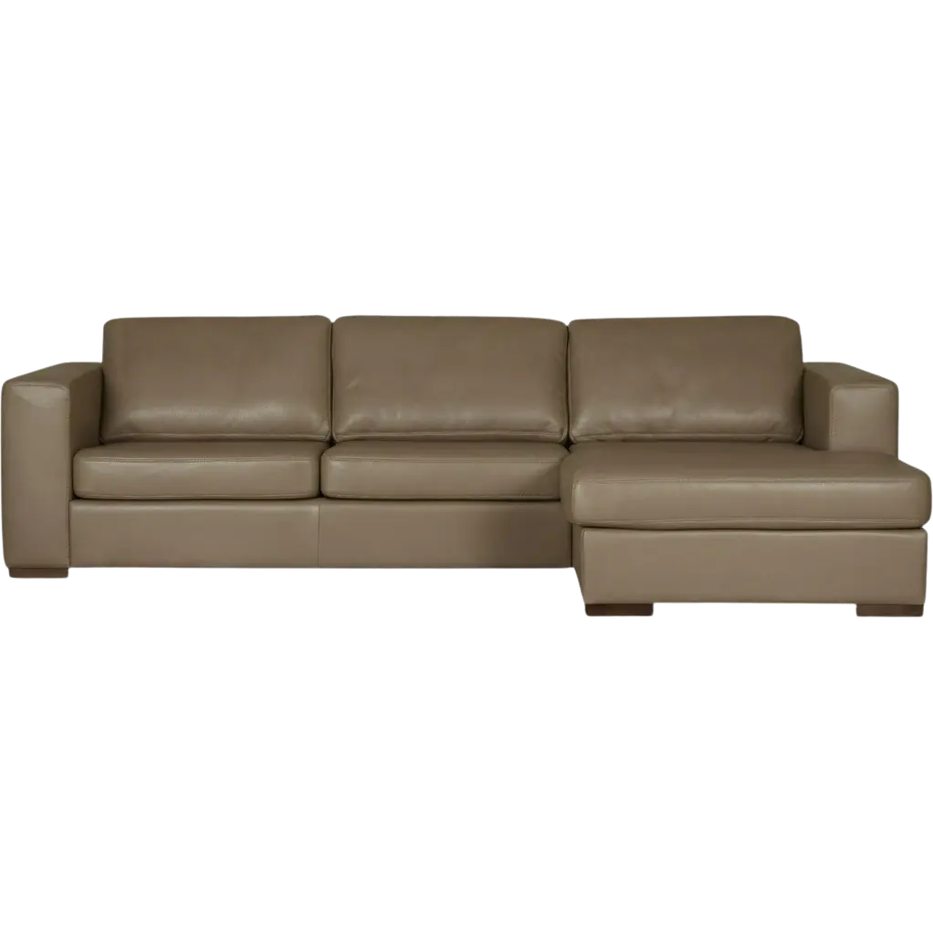 afbeelding van Leren hoekbank Flow - 2,5 zits arm links + longchair rechts - Granada Taupe (taupe/bruin) - Poten hout bruin