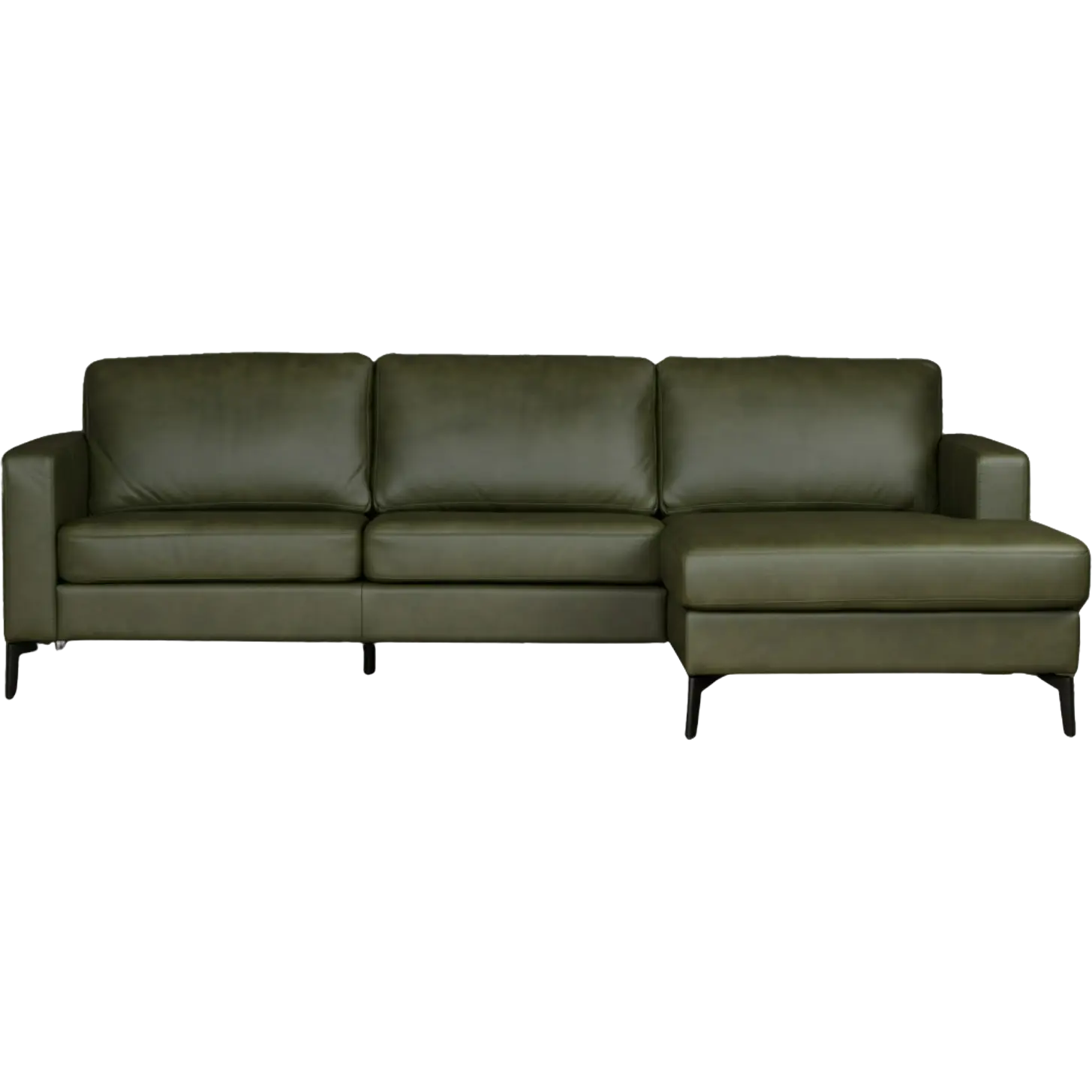 afbeelding van Leren hoekbank Match - 2.5-zits arm links + Longchair arm rechts - Granada Moss (olijf/groen) - Poten staal zwart