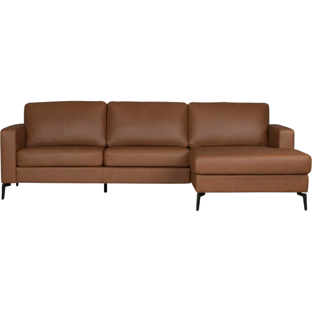 afbeelding van Leren hoekbank Match - 2.5-zits arm links + Longchair arm rechts - Granada Savannah (cognac) - Poten staal zwart