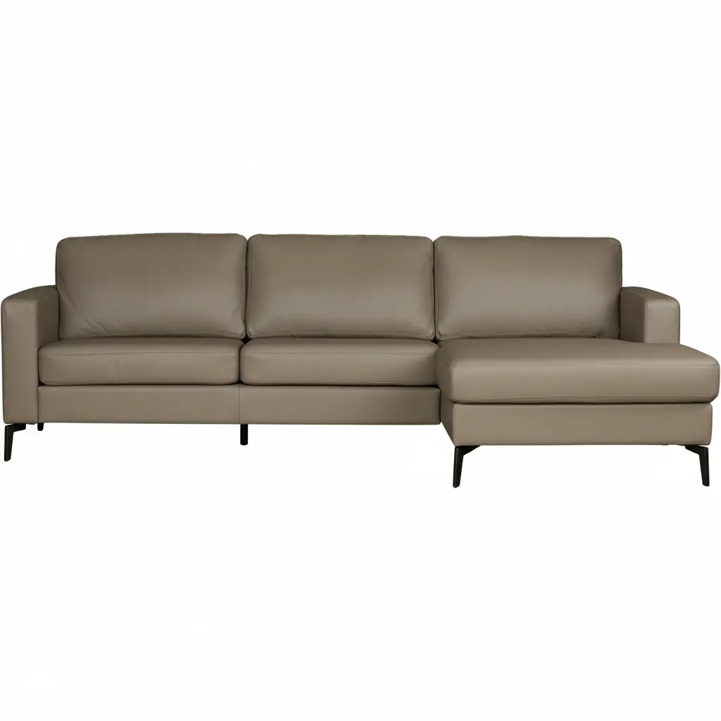 afbeelding van Leren hoekbank Match - 2.5-zits arm links + Longchair arm rechts - Toledo Mocca (taupe/bruin) - Poten staal zwart