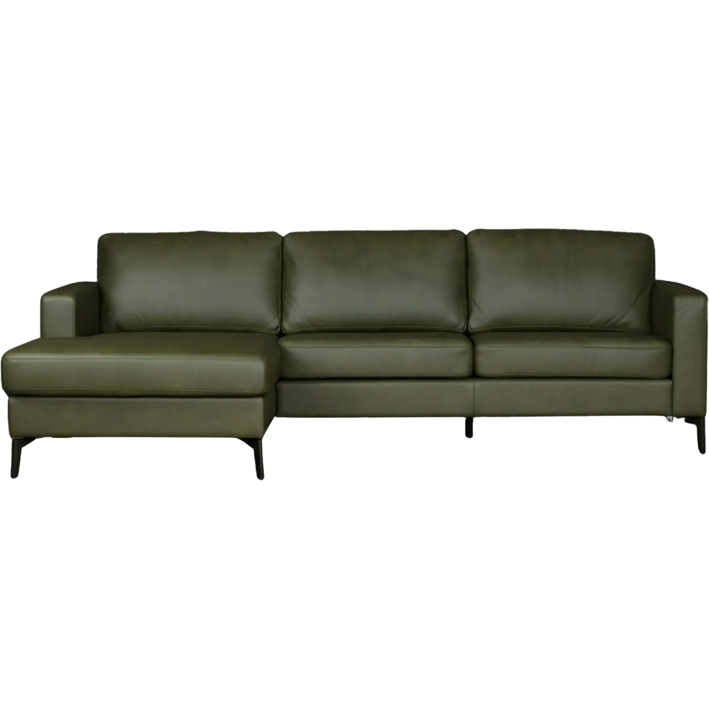 afbeelding van Leren hoekbank Match - 2.5-zits arm rechts + Longchair arm links - Granada Moss (olijf/groen) - Poten staal zwart