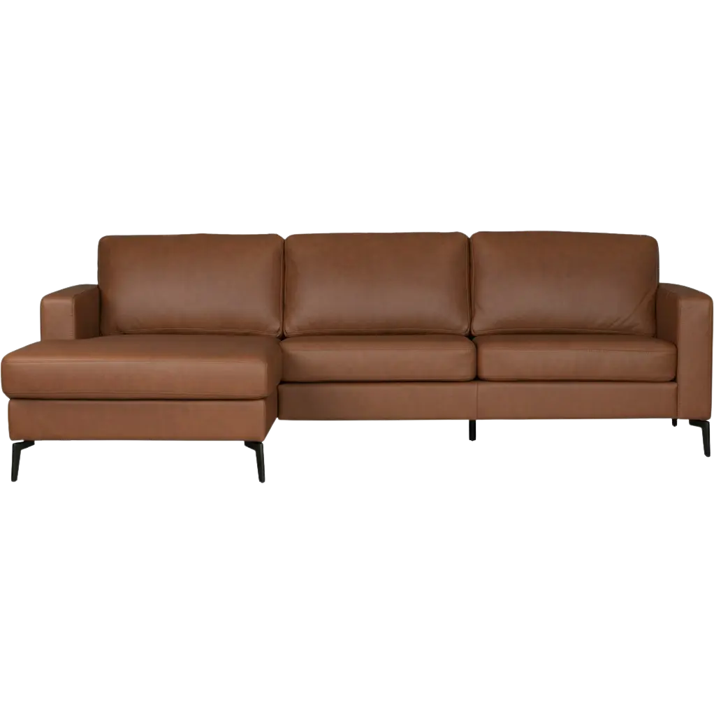 afbeelding van Leren hoekbank Match - 2.5-zits arm rechts + Longchair arm links - Granada Savannah (cognac) - Poten staal zwart