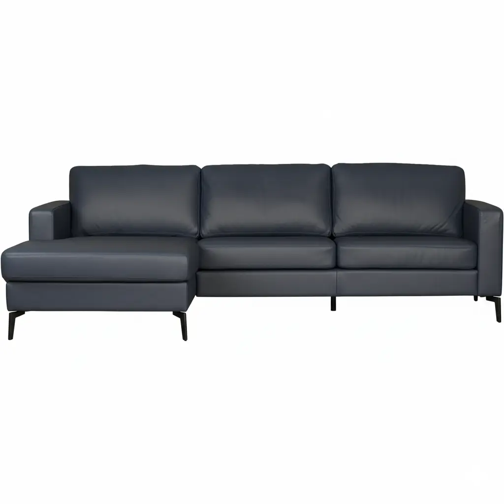 afbeelding van Leren hoekbank Match - 2.5-zits arm rechts + Longchair arm links - Massif Azzurro (blauw) - Poten staal zwart