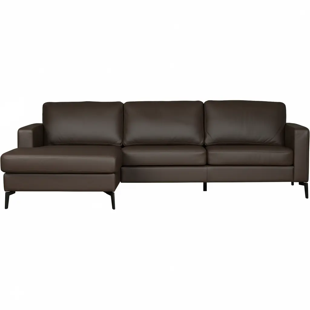 afbeelding van Leren hoekbank Match - 2.5-zits arm rechts + Longchair arm links - Toledo Espresso (bruin) - Poten staal zwart