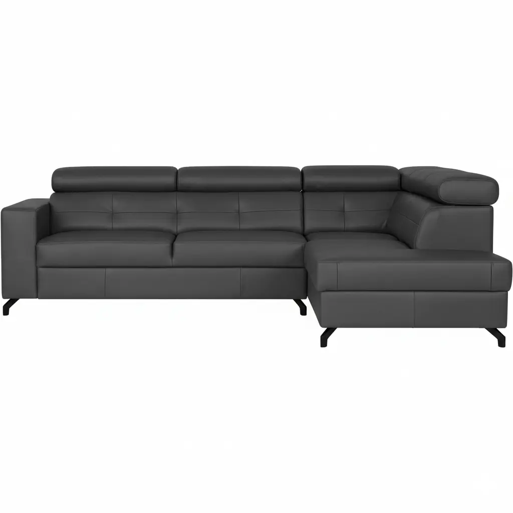 afbeelding van Leren hoekbank Nova - 2.5-zits arm links + Longchair arm rechts - Toledo Antracite (donkergrijs) - Poten staal zwart