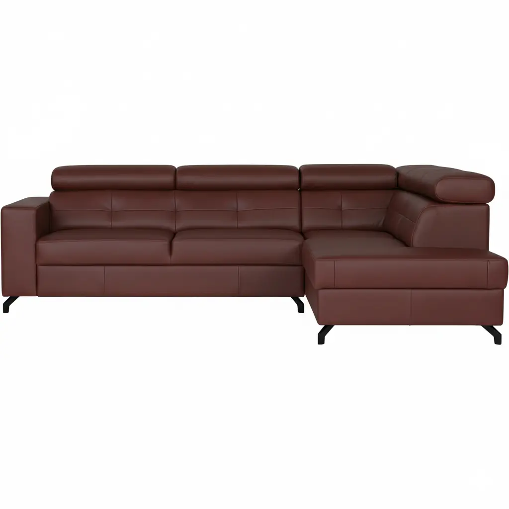 afbeelding van Leren hoekbank Nova - 2.5-zits arm links + Longchair arm rechts - Toledo Bordeaux (donkerrood) - Poten staal zwart