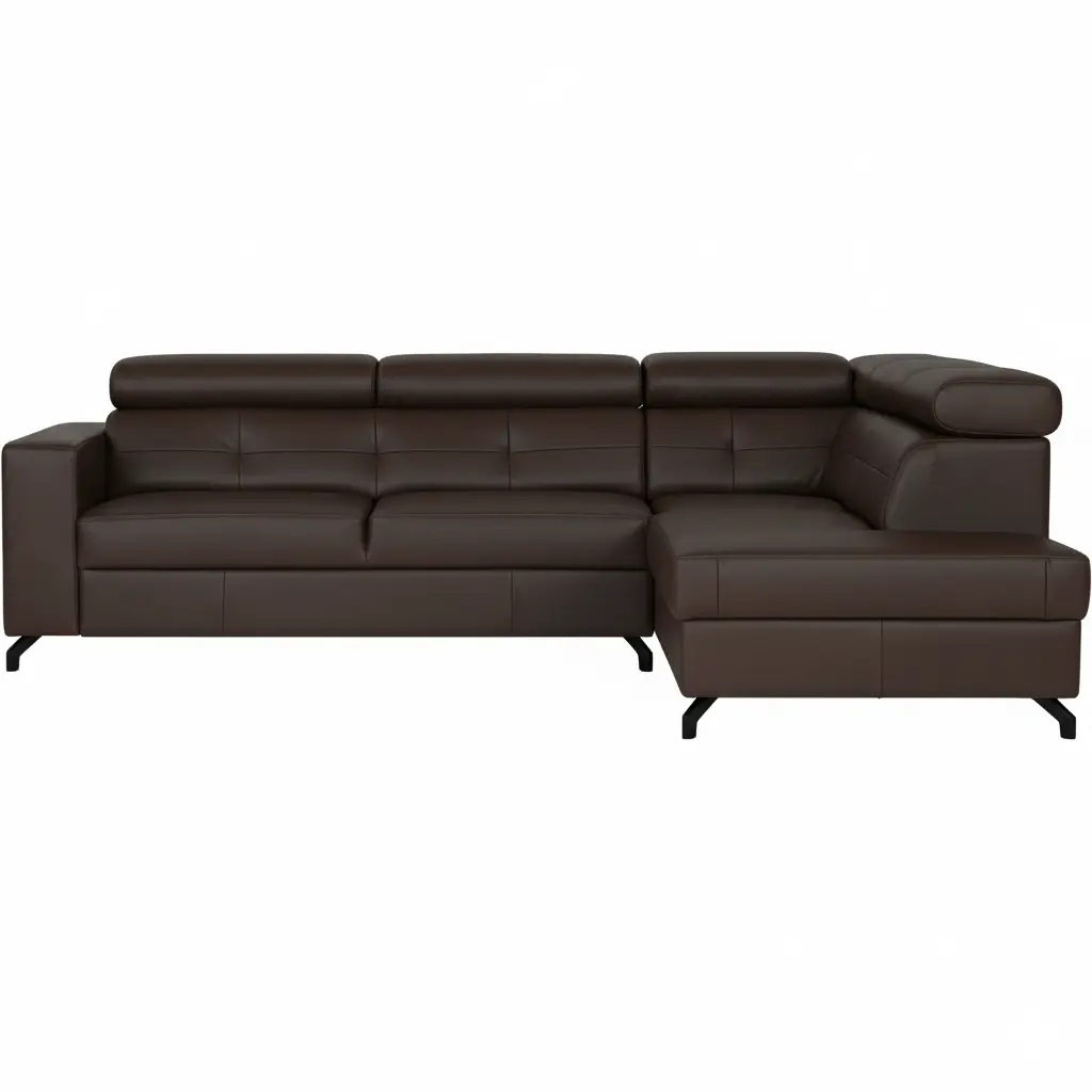 afbeelding van Leren hoekbank Nova - 2.5-zits arm links + Longchair arm rechts - Toledo Espresso (bruin) - Poten staal zwart