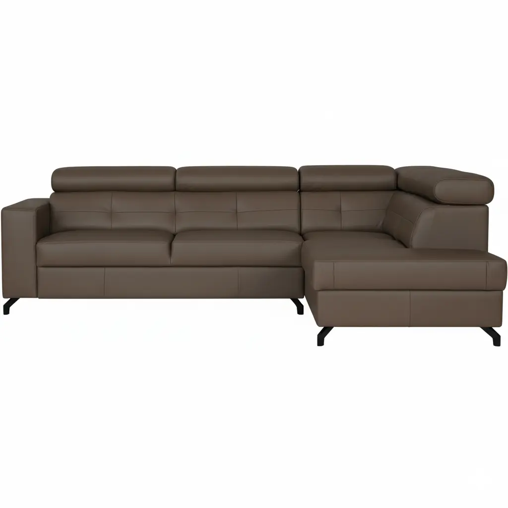 afbeelding van Leren hoekbank Nova - 2.5-zits arm links + Longchair arm rechts - Toledo Lever (bruin) - Poten staal zwart