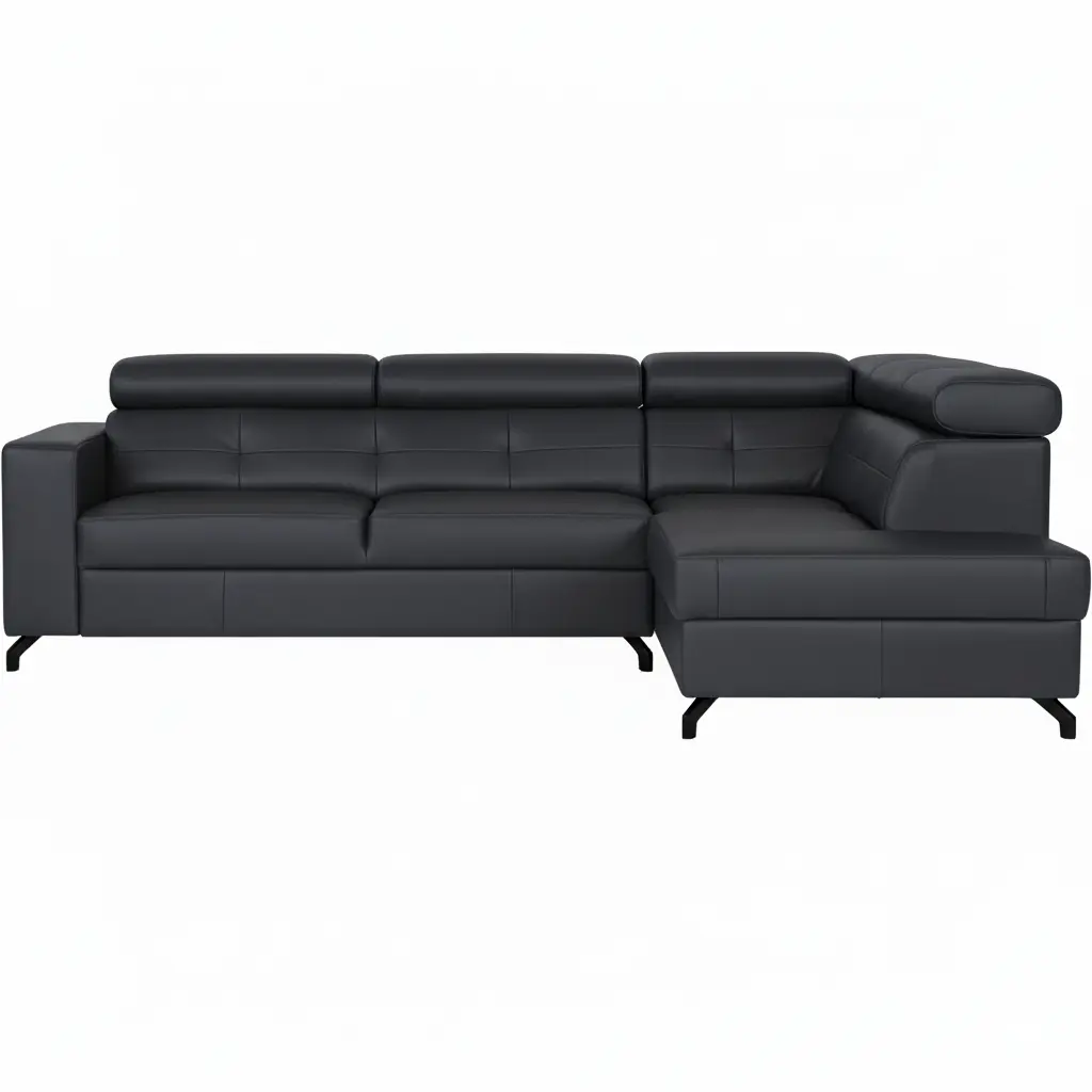 afbeelding van Leren hoekbank Nova - 2.5-zits arm links + Longchair arm rechts - Toledo Marine (blauw) - Poten staal zwart