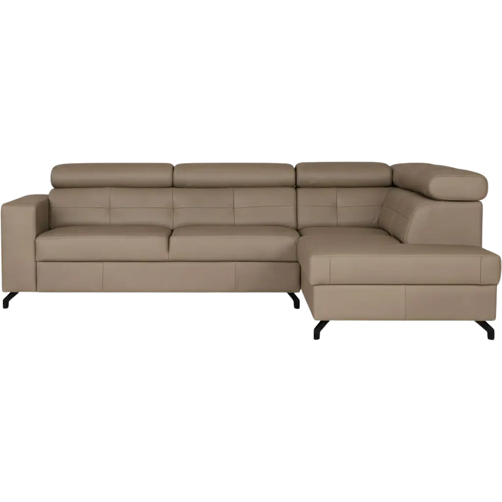 afbeelding van Leren hoekbank Nova - 2.5-zits arm links + Longchair arm rechts - Toledo Mocca (taupe/bruin) - Poten staal zwart