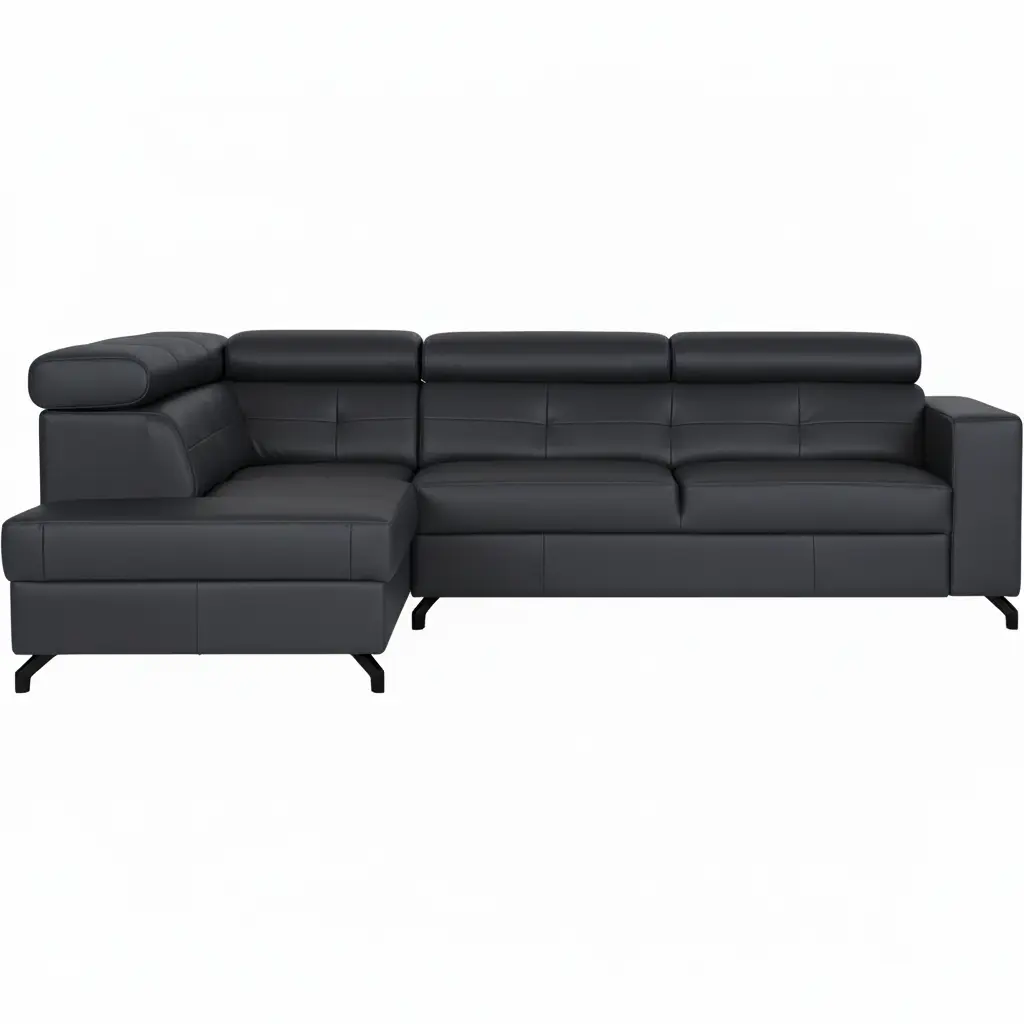 afbeelding van Leren hoekbank Nova - 2.5-zits arm rechts + Longchair arm links - Toledo Marine (blauw) - Poten staal zwart