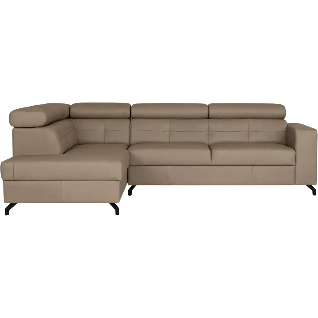 afbeelding van Leren hoekbank Nova - 2.5-zits arm rechts + Longchair arm links - Toledo Mocca (taupe/bruin) - Poten staal zwart