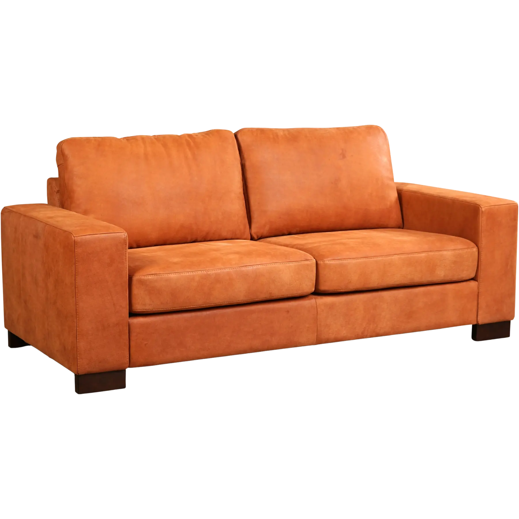 afbeelding van Leren bank Enjoy - 2,5 zits - Kenia Rost (oranje) - Poten hout bruin