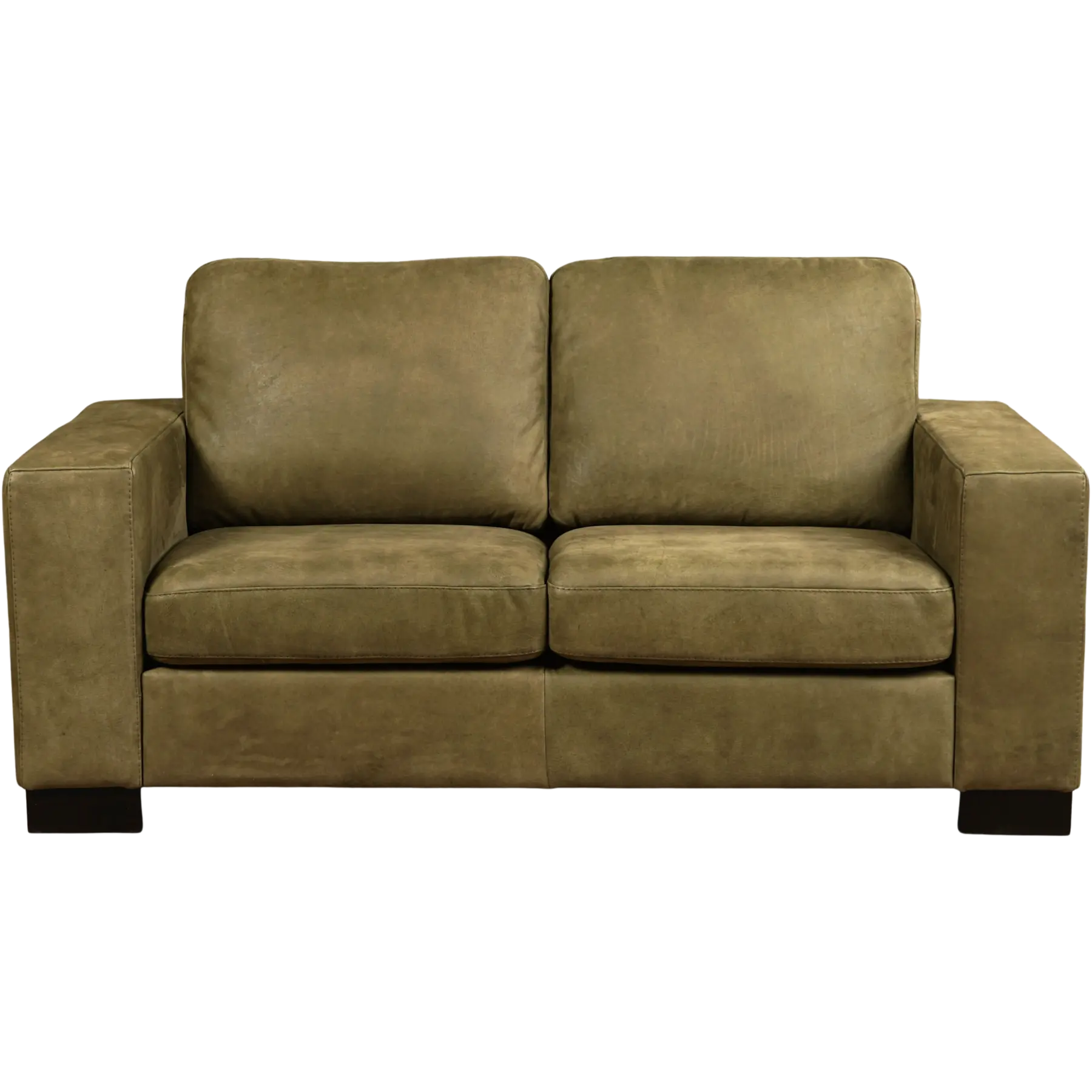 afbeelding van Leren bank Enjoy - 2 zits - Kenia Olive (olijf) - Poten hout bruin