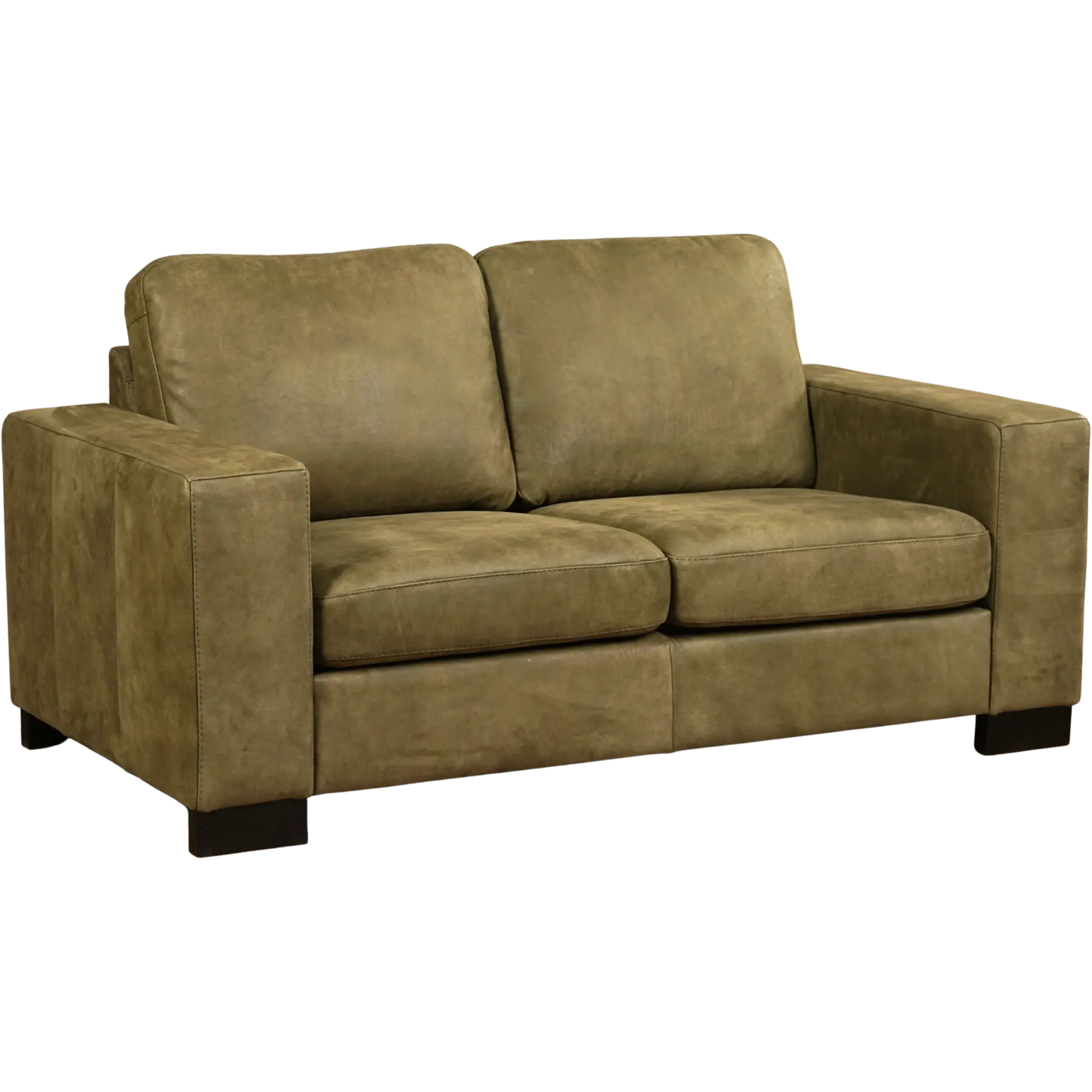 afbeelding van Leren bank Enjoy - 2 zits - Kenia Olive (olijf) - Poten hout bruin