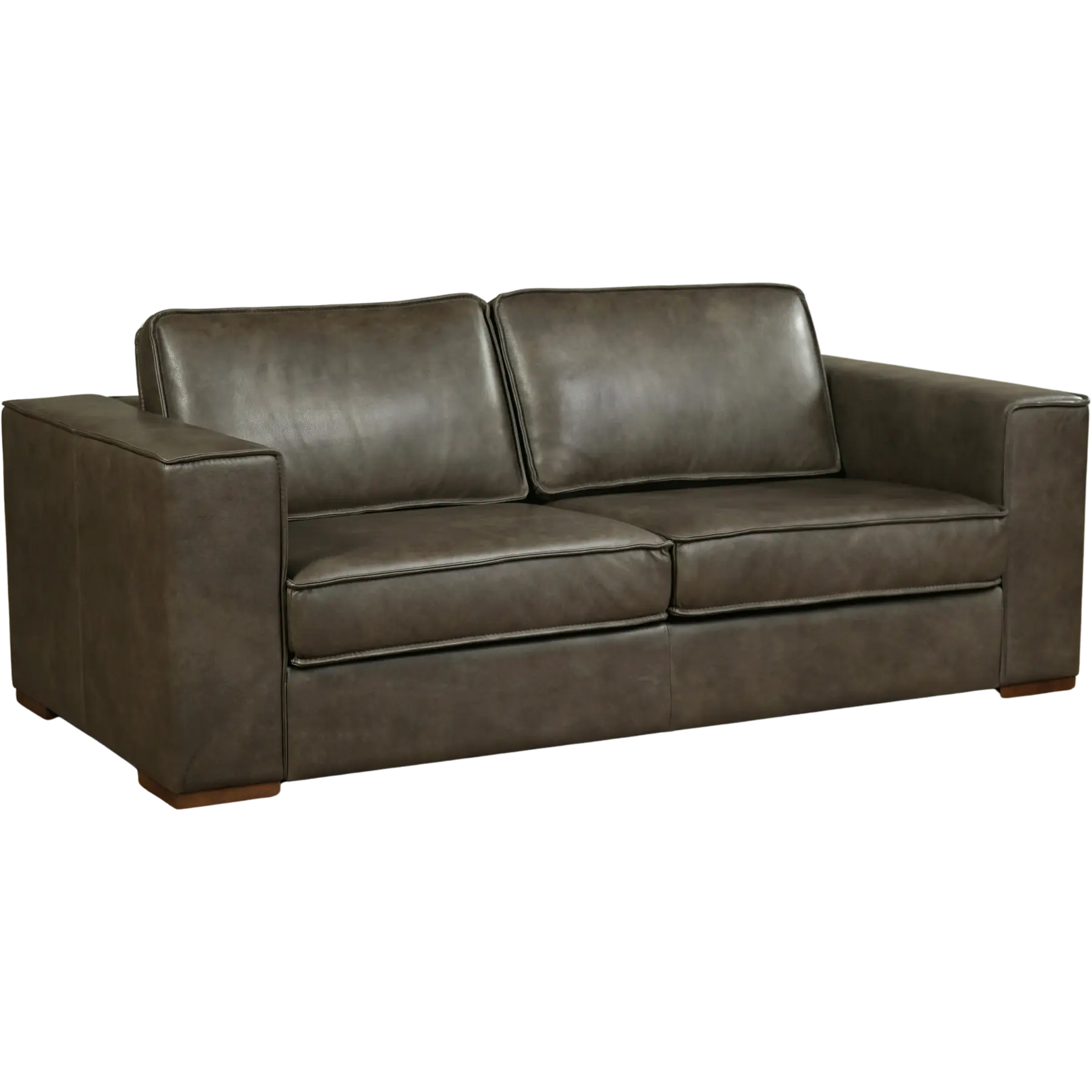 afbeelding van Leren bank Fine - 2,5 zits - Granada Ash (grijs/bruin) - Poten hout bruin