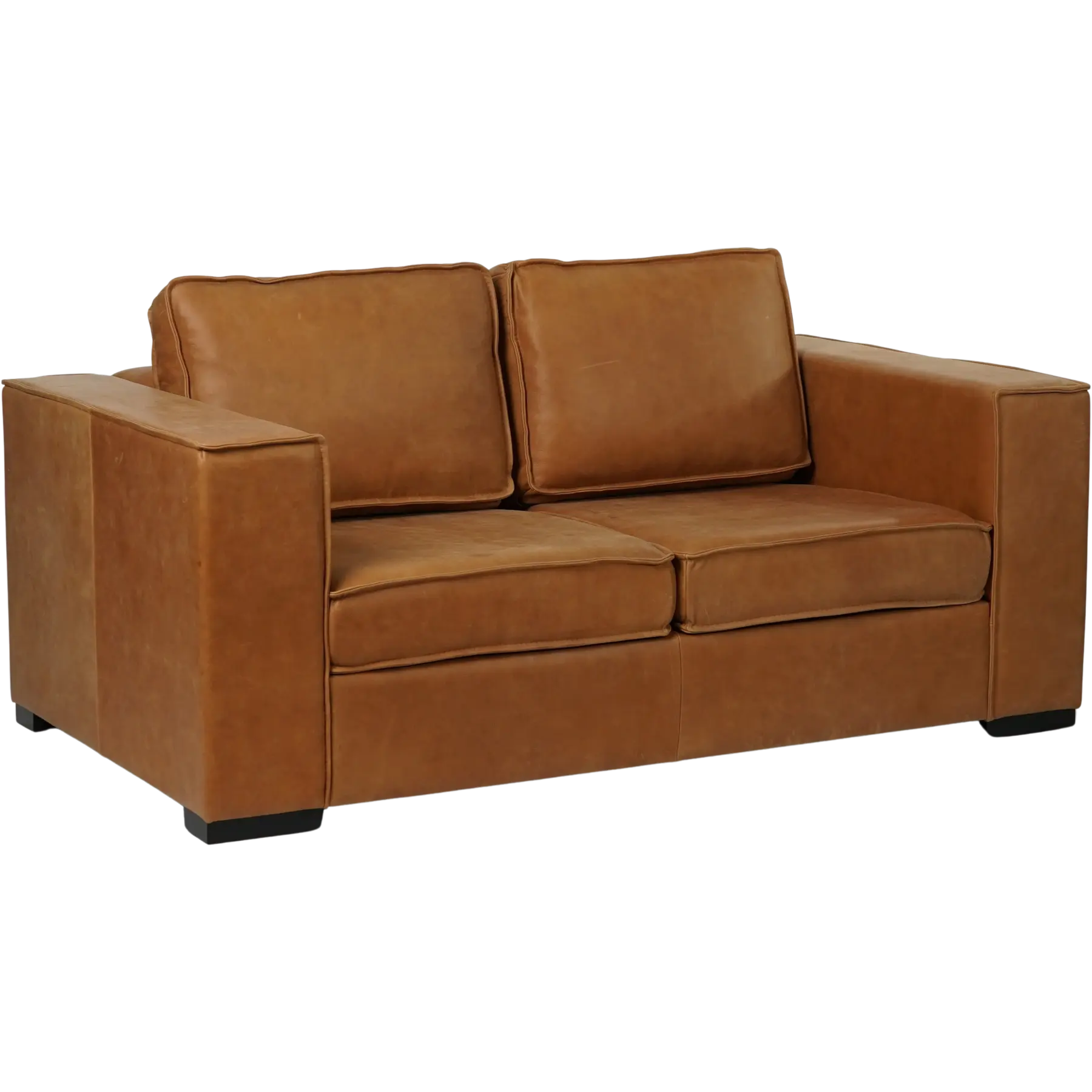 afbeelding van Leren bank Fine - 2 zits - Vintage Cognac (cognac) - Poten hout zwart