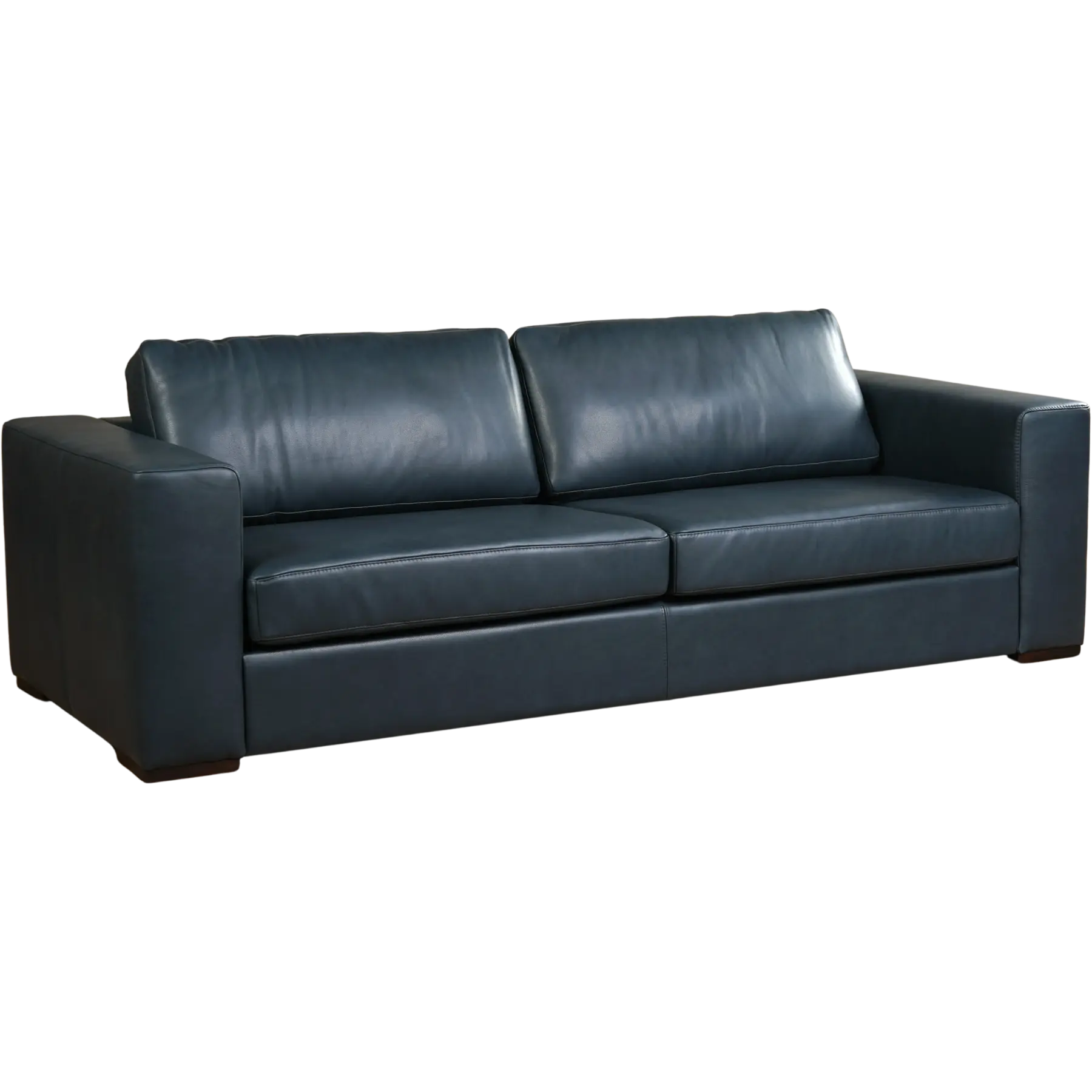 afbeelding van Leren bank Flow - 3,5 zits - Granada Blue (blauw) - Poten hout bruin