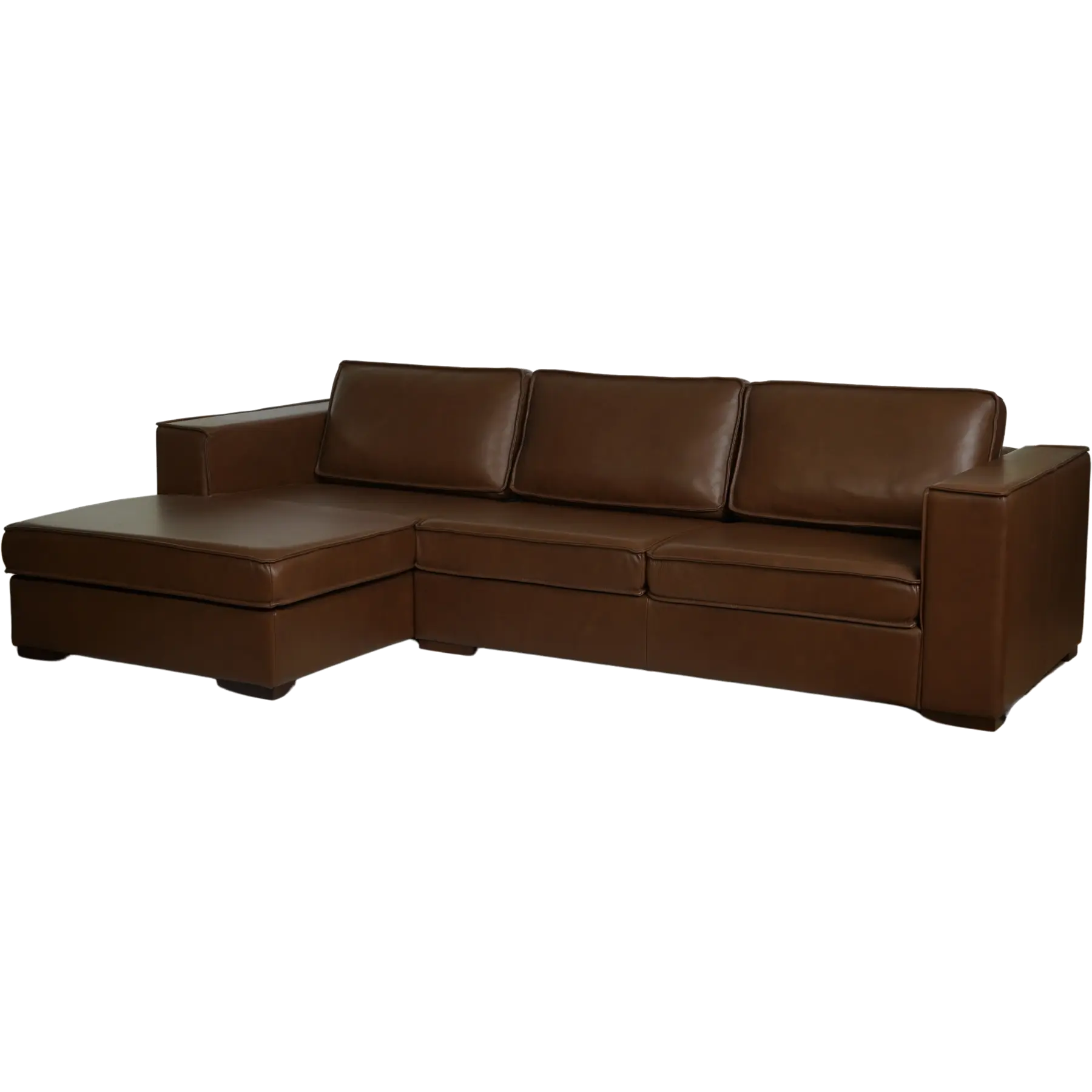 afbeelding van Leren hoekbank Fine - 2,5 zits arm rechts + longchair links - Elegance Brown (bruin) - Poten hout bruin