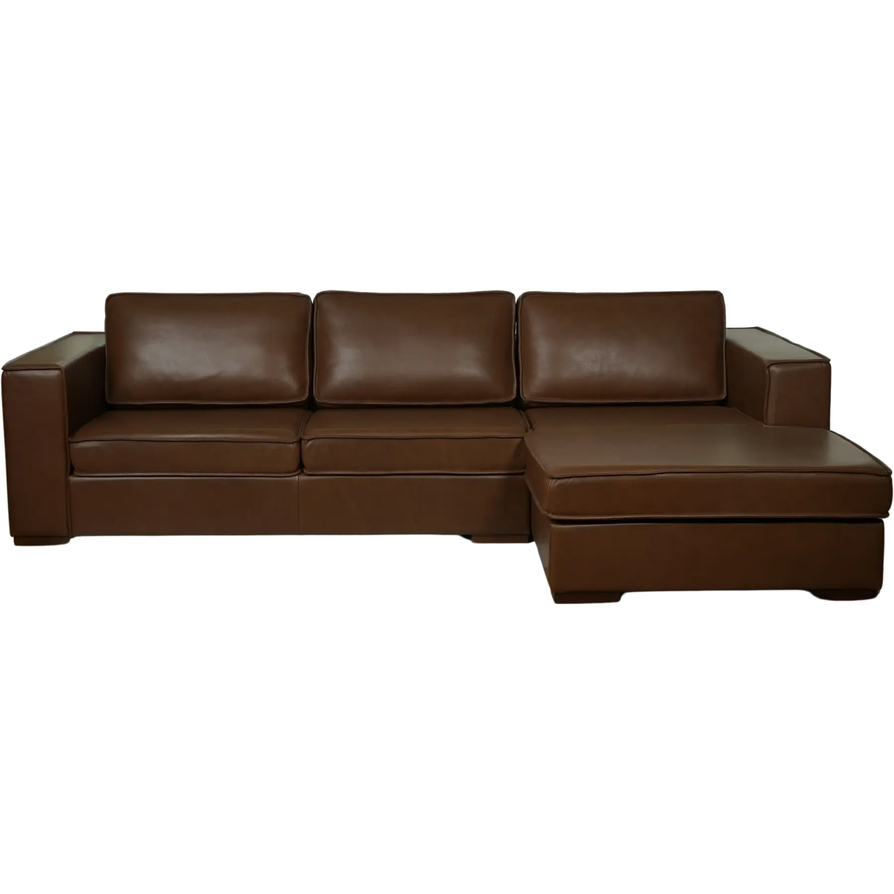 afbeelding van Leren hoekbank Fine - 2 zits arm links + longchair rechts - Elegance Brown (bruin) - Poten hout zwart