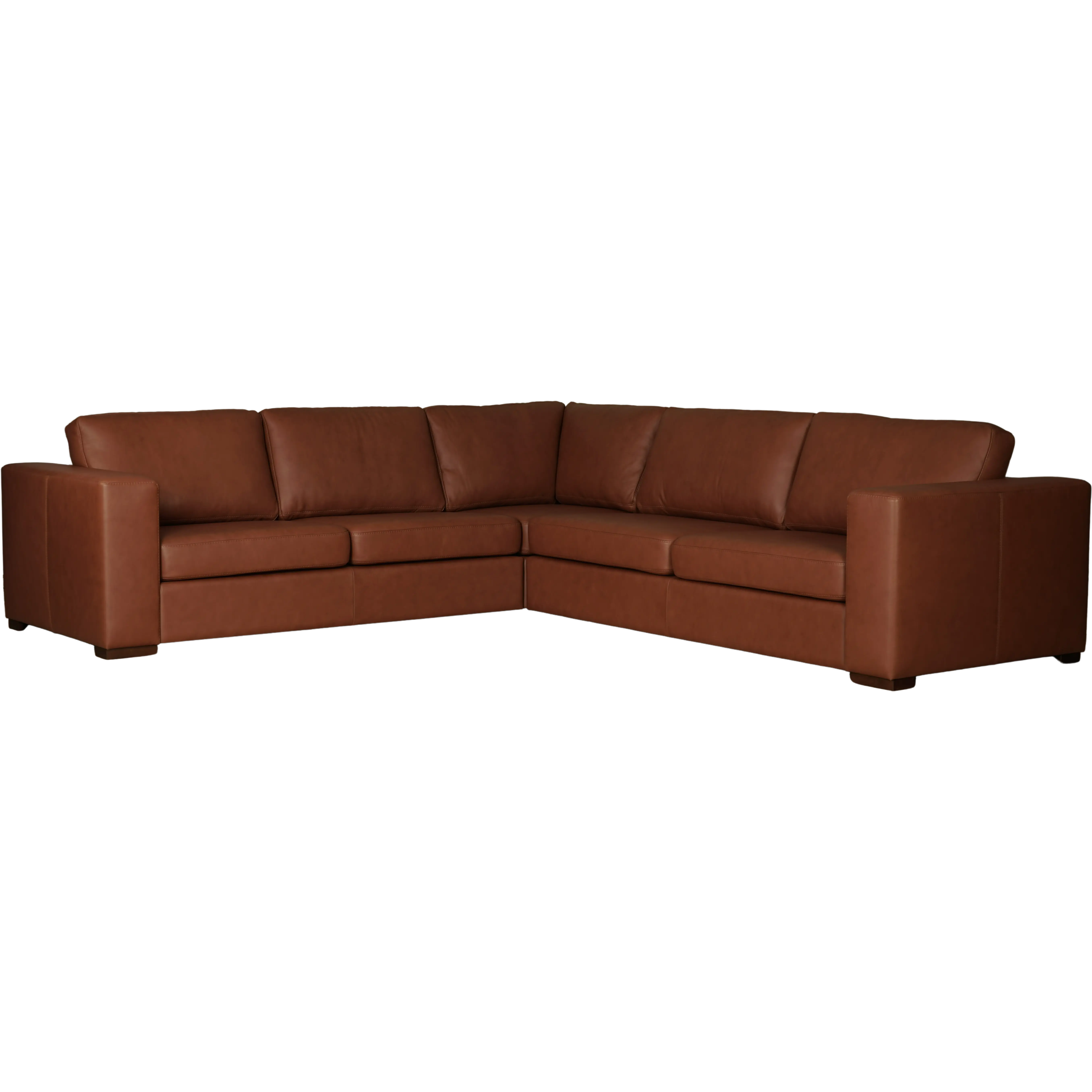 afbeelding van Hoekbank Flow - 2,5 zits arm links + hoek + 3 zits arm rechts - Massif Armagnac (donkercognac) - Poten hout bruin