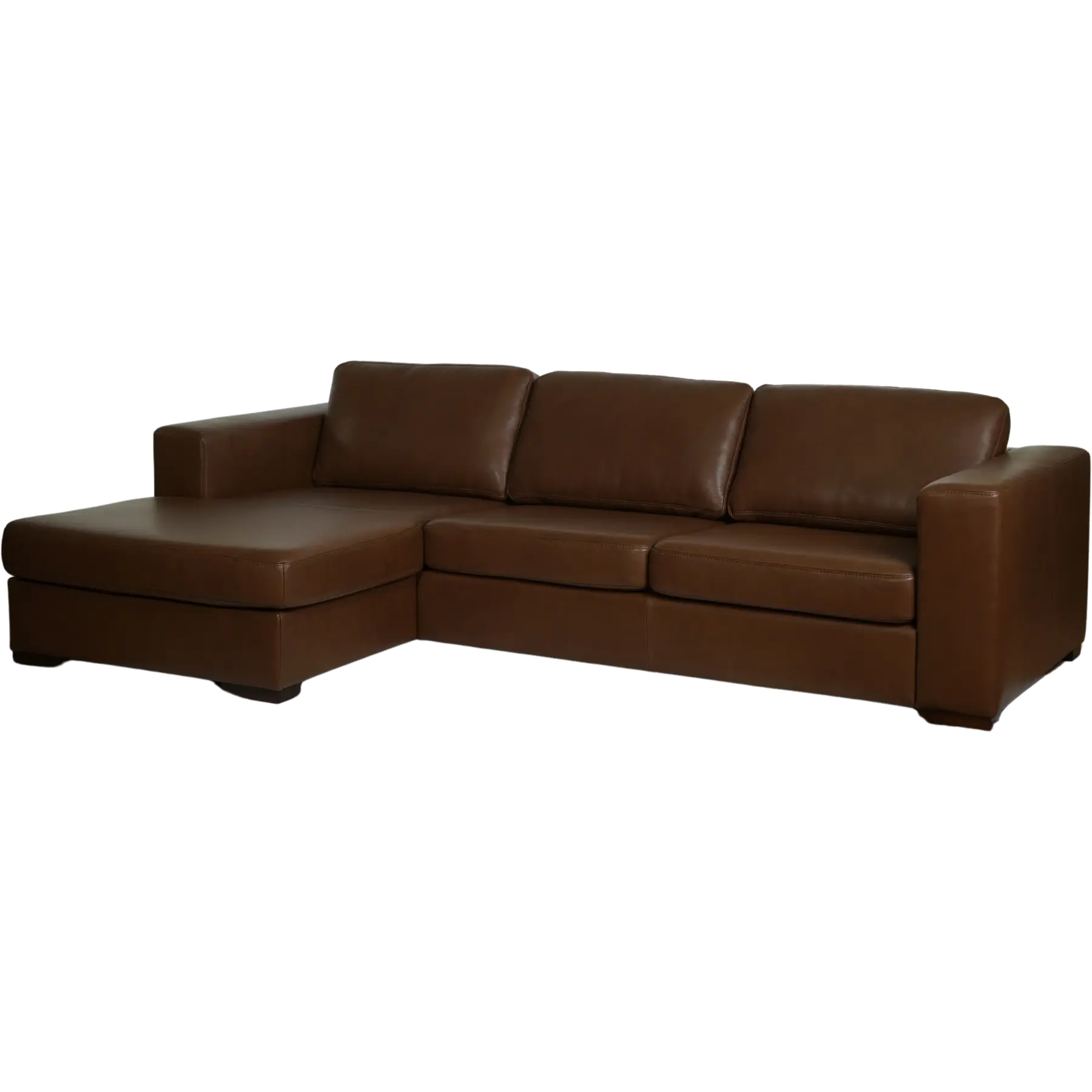 afbeelding van Leren hoekbank Flow - 2,5 zits arm rechts + longchair links - Elegance Brown (bruin) - Poten hout bruin