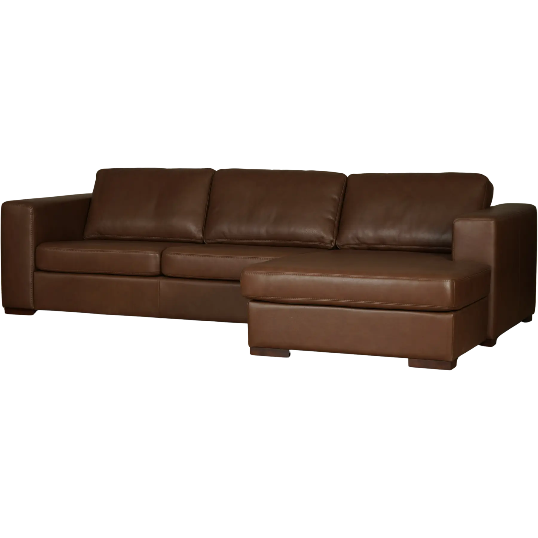 afbeelding van Leren hoekbank Flow - 2,5 zits arm links + longchair rechts - Elegance Brown (bruin) - Poten hout bruin