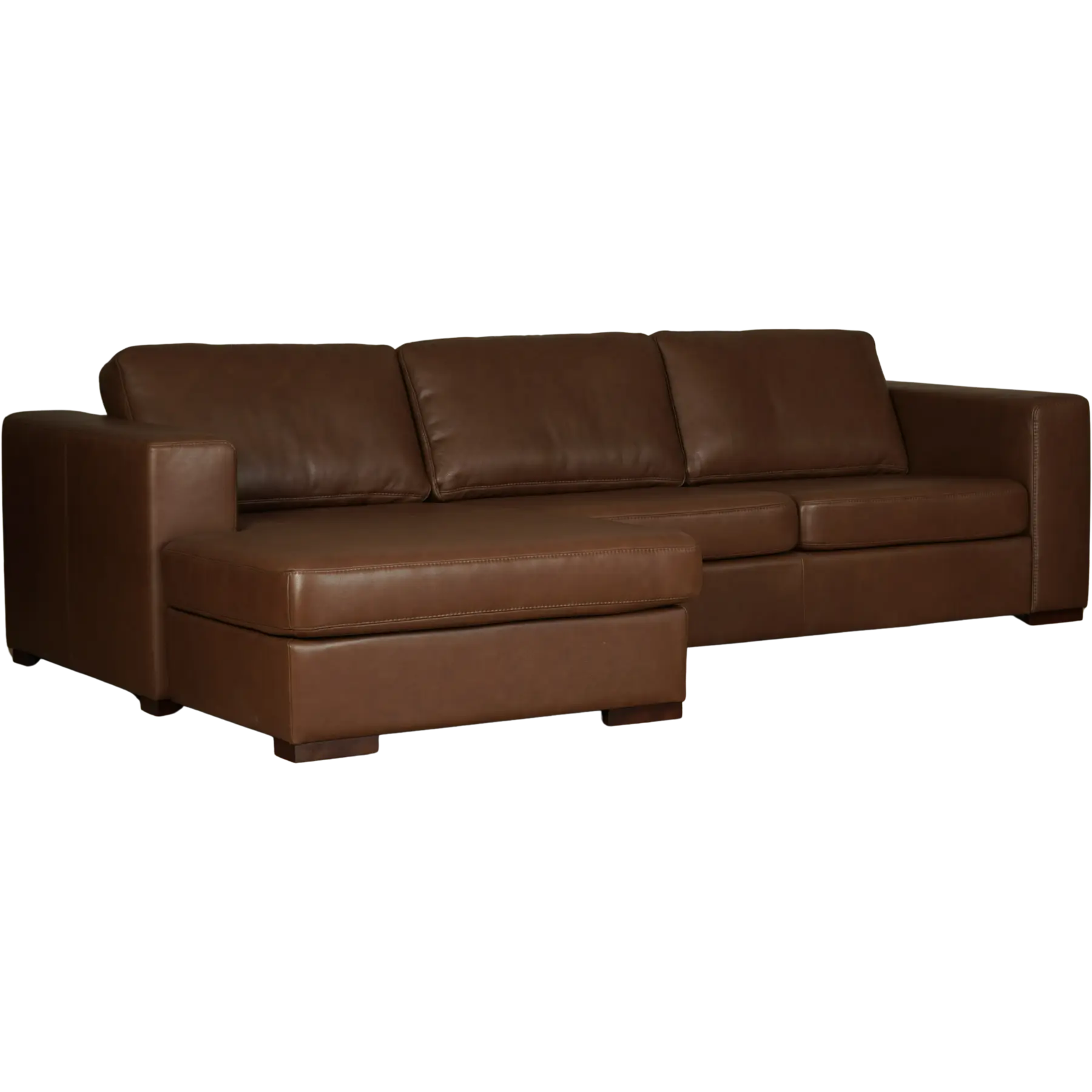 afbeelding van Leren hoekbank Flow - 2 zits arm links + longchair rechts - Elegance Brown (bruin) - Poten hout zwart