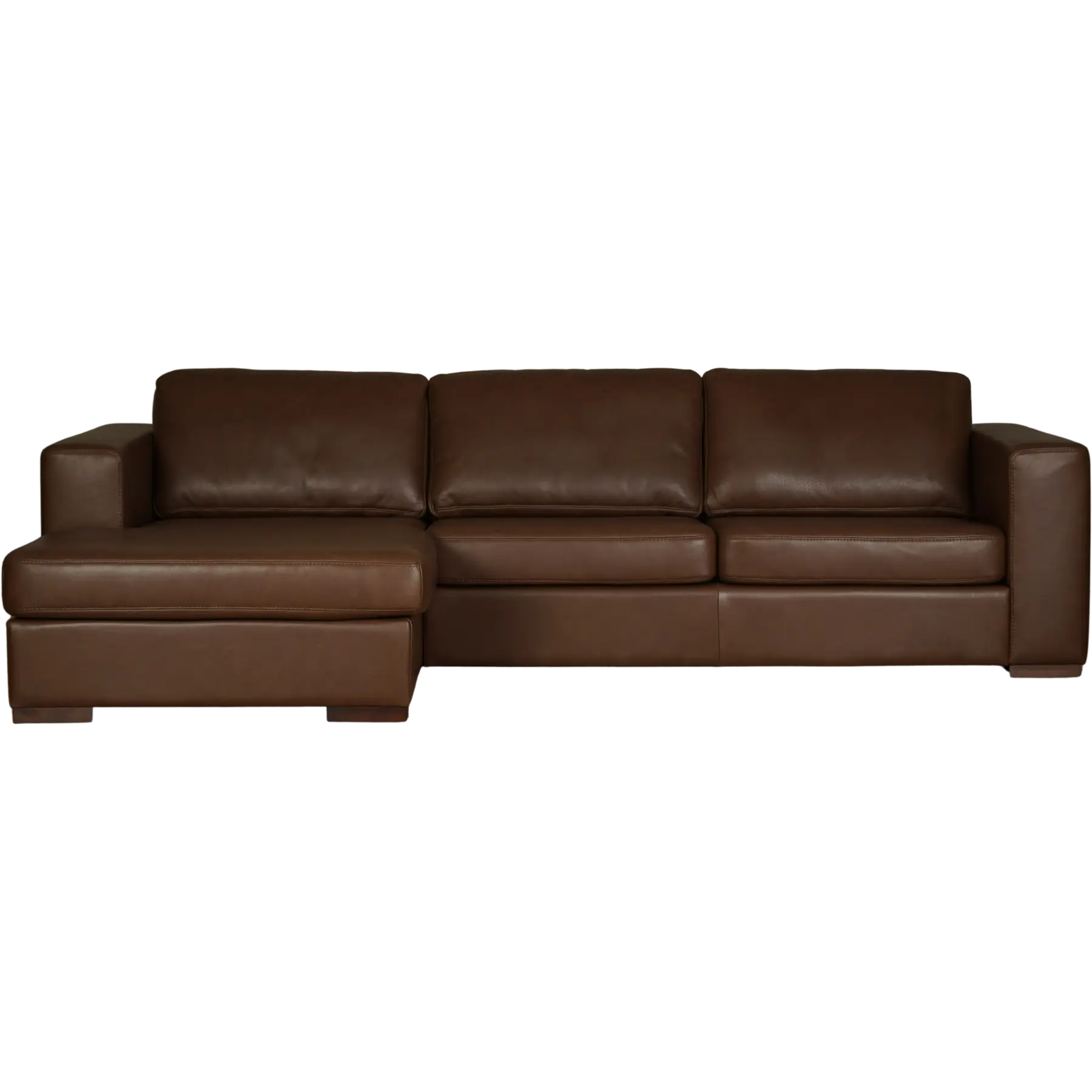 afbeelding van Leren hoekbank Flow - 3 zits arm links + longchair rechts - Elegance Brown (bruin) - Poten hout zwart