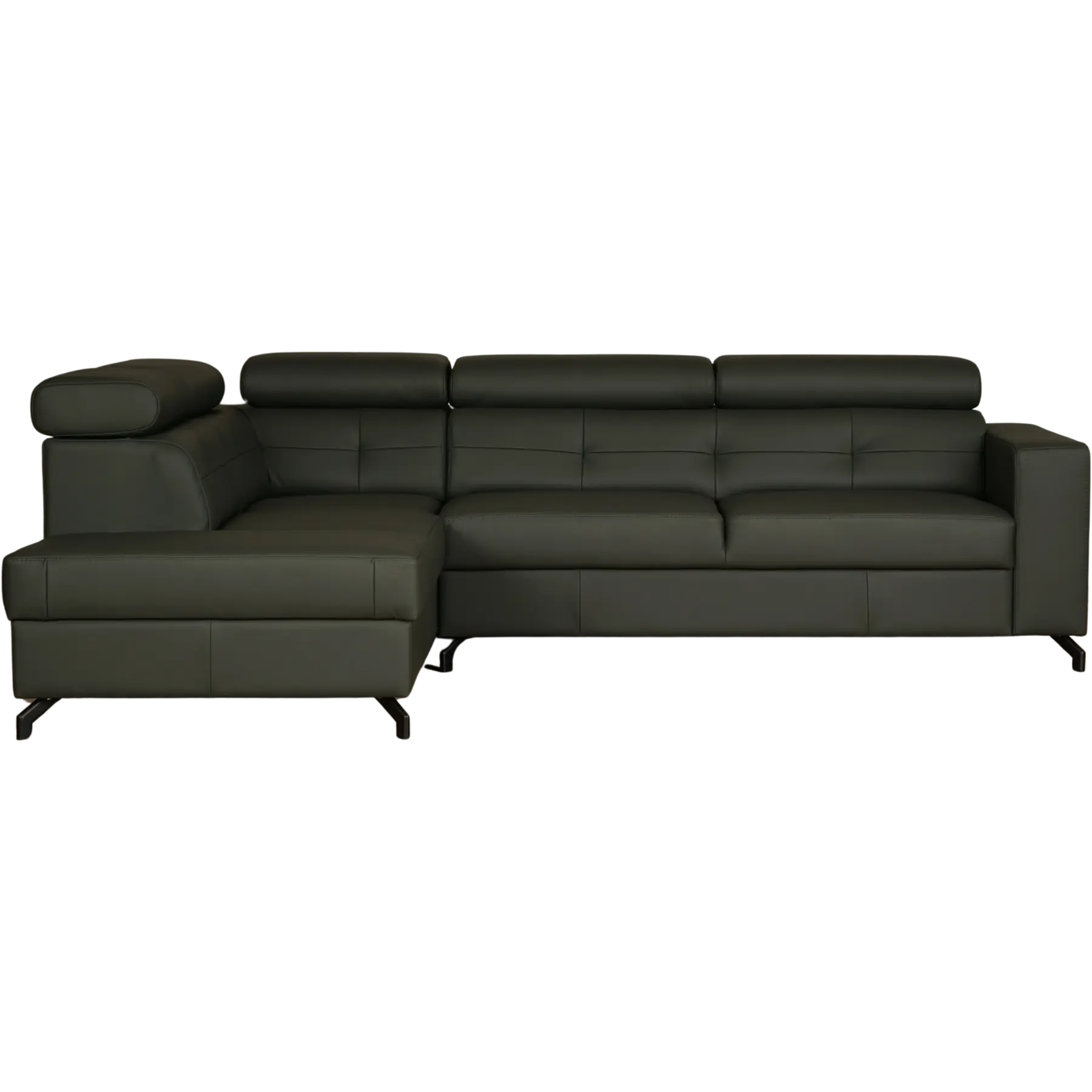 afbeelding van Leren hoekbank Nova - 2.5-zits arm rechts + Longchair arm links - Toledo Verde (donkergroen) - Poten staal zwart