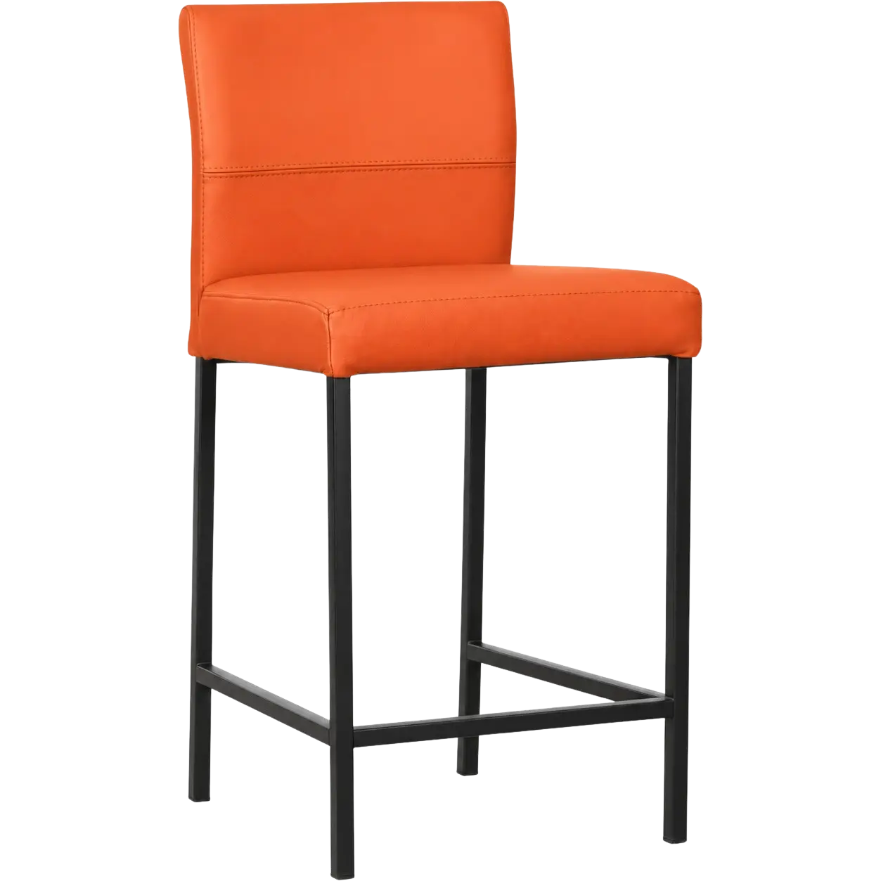 afbeelding van Leren barkruk Bright laag - Toledo Orange (oranje) - Poten staal vierkant zwart