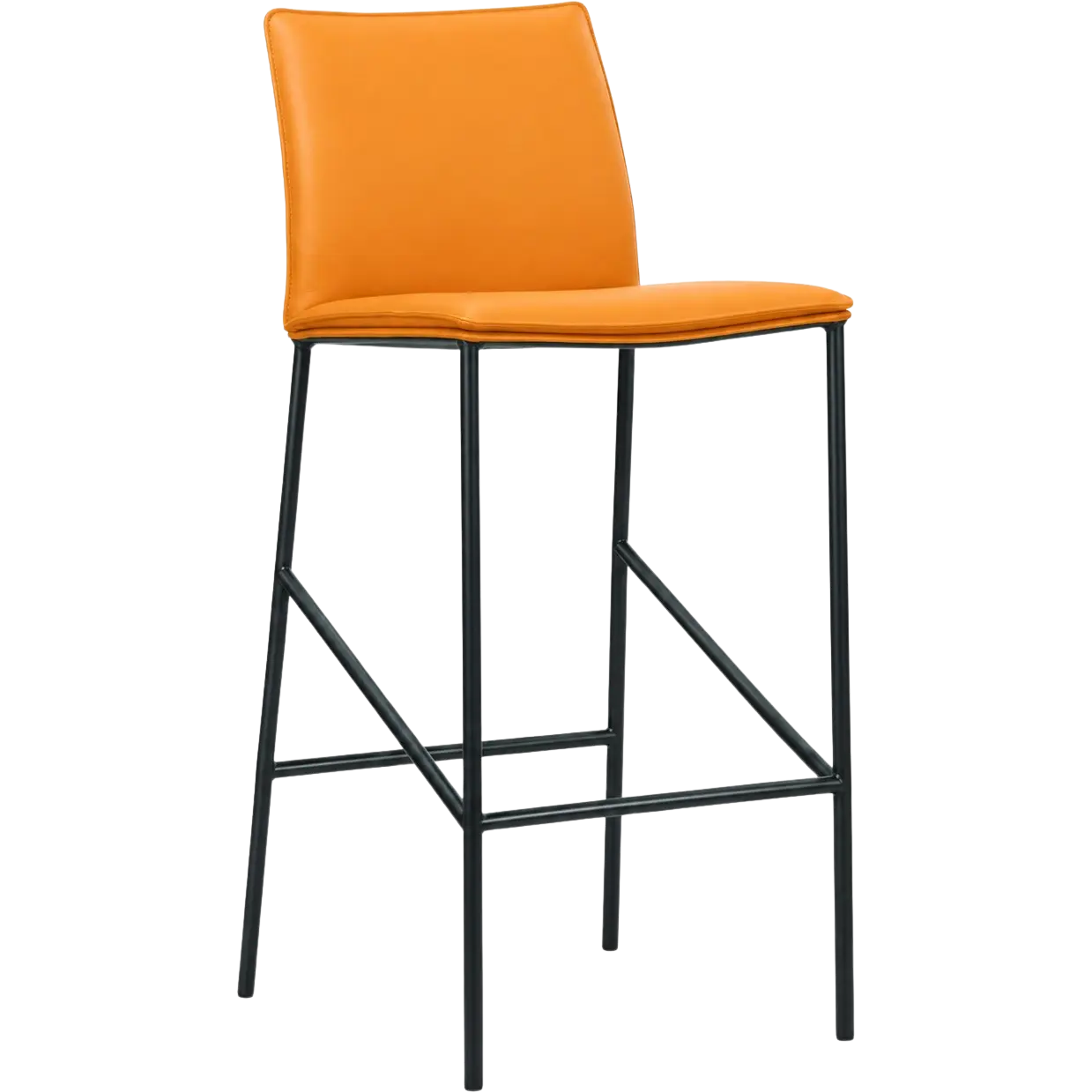 afbeelding van Leren barkruk hoog Favor - Toledo Mandarin (oranje) - poten staal rond zwart