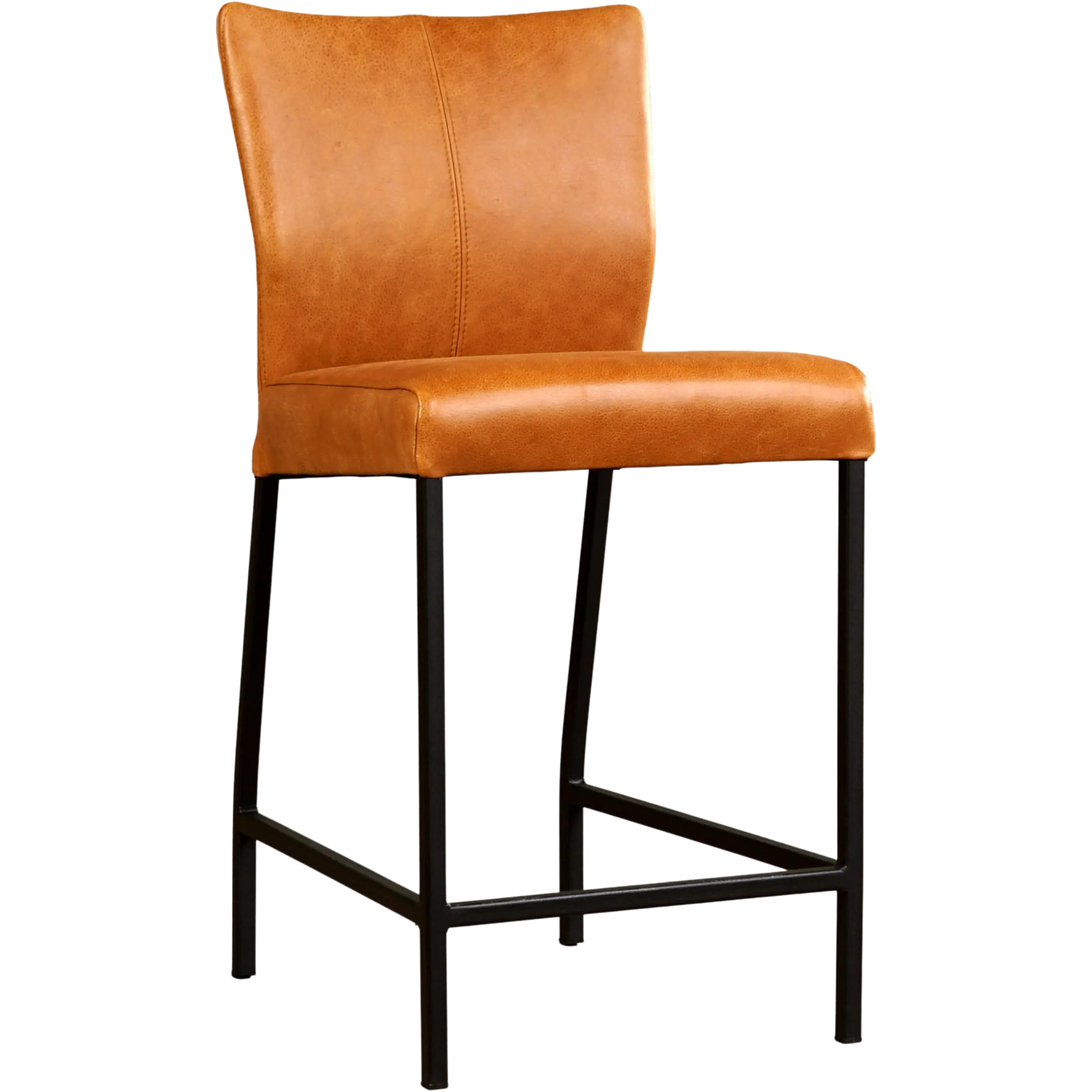 afbeelding van Leren barkruk Revolt laag - Vintage Cognac (cognac) - Poten staal vierkant zwart