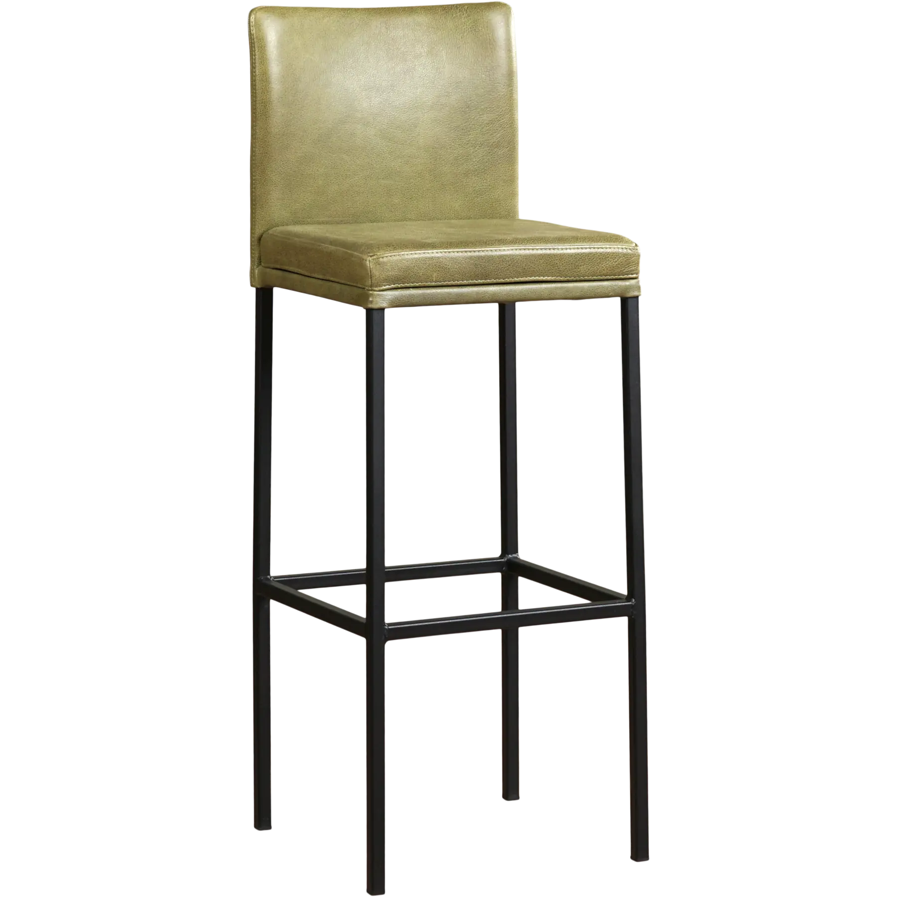 afbeelding van Leren barkruk Break hoog - Vintage Olive (olijf/groen) - Poten staal vierkant zwart