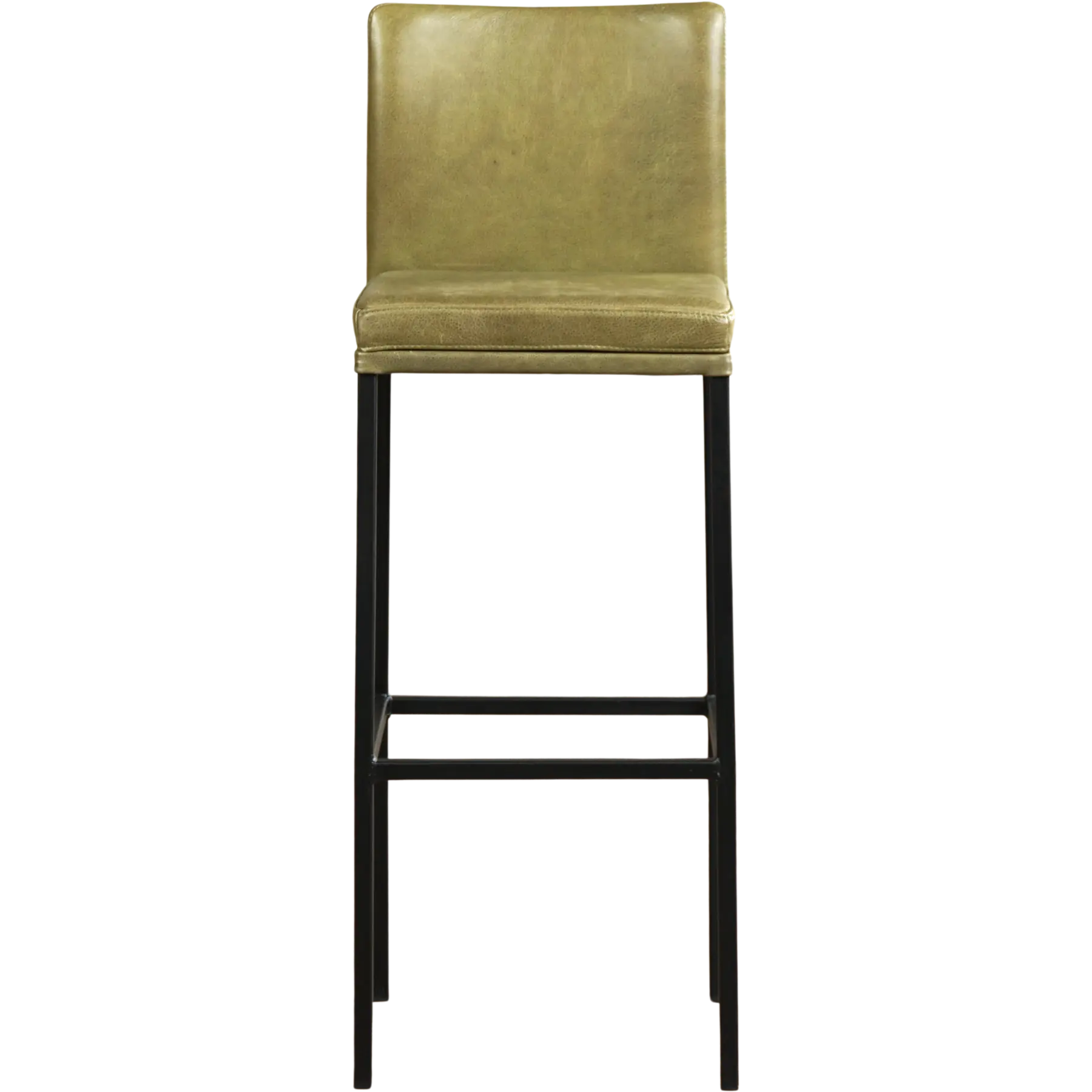 afbeelding van Leren barkruk Break hoog - Vintage Olive (olijf/groen) - Poten staal vierkant zwart