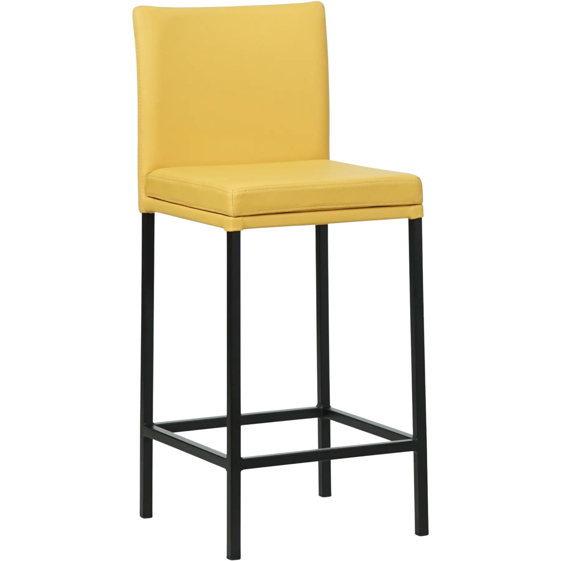 afbeelding van Leren barkruk Break laag - Toledo Giallo (geel) - Poten staal vierkant zwart