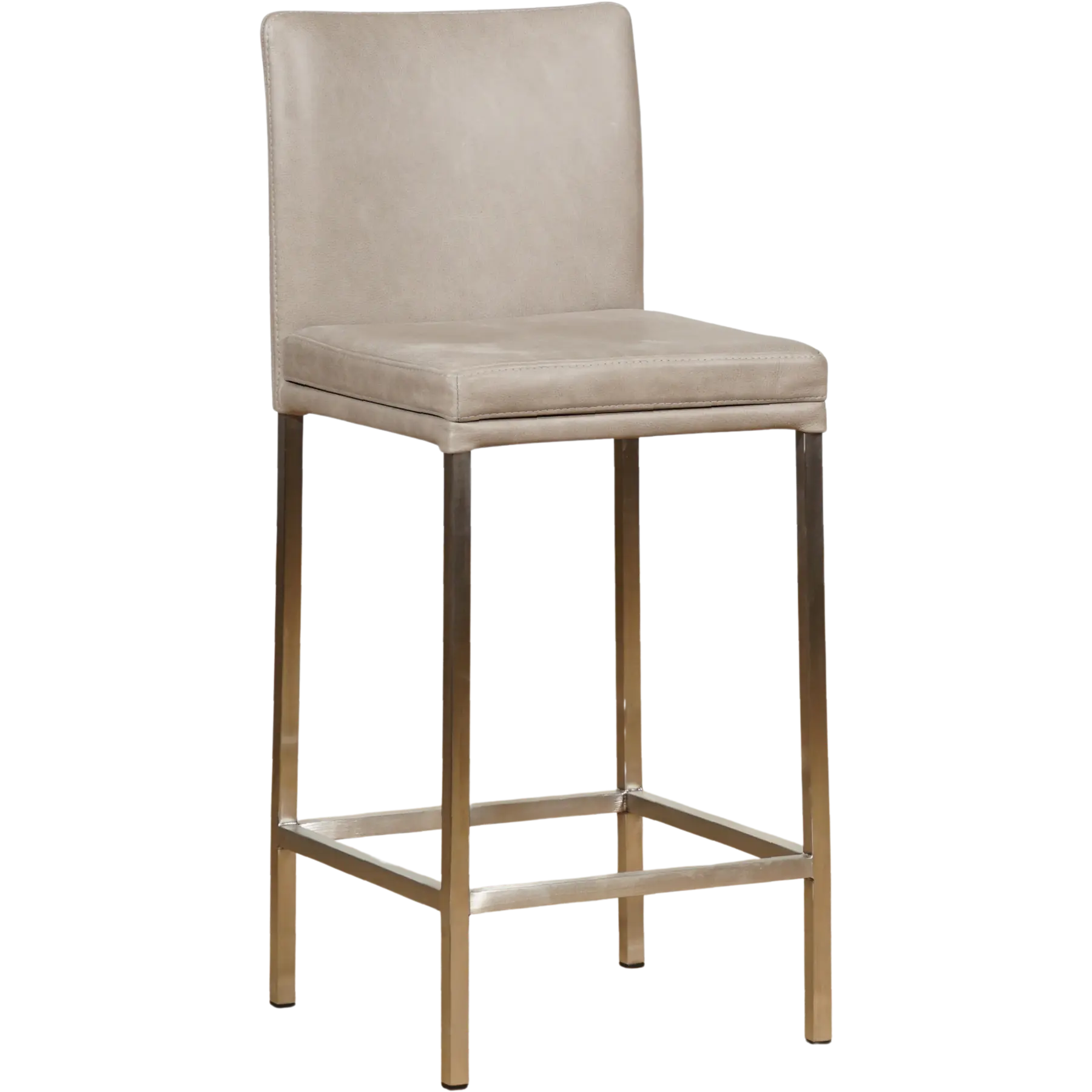 afbeelding van Leren barkruk Break laag - Vintage Lightgrey (lichtgrijs) - Poten staal vierkant RVS