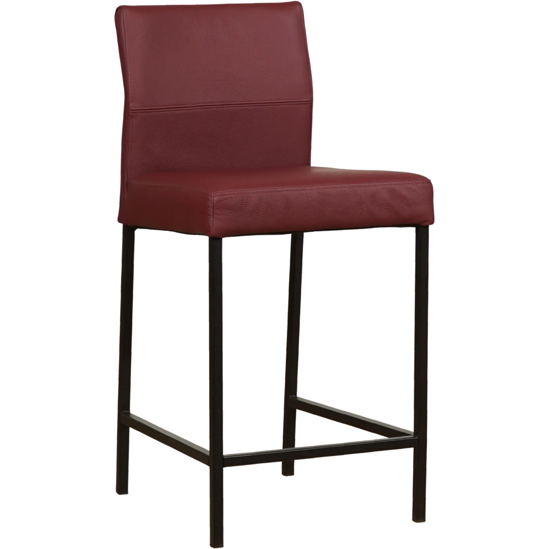 afbeelding van Leren barkruk Bright laag - Toledo Bordeaux (donkerrood) - Poten staal vierkant zwart