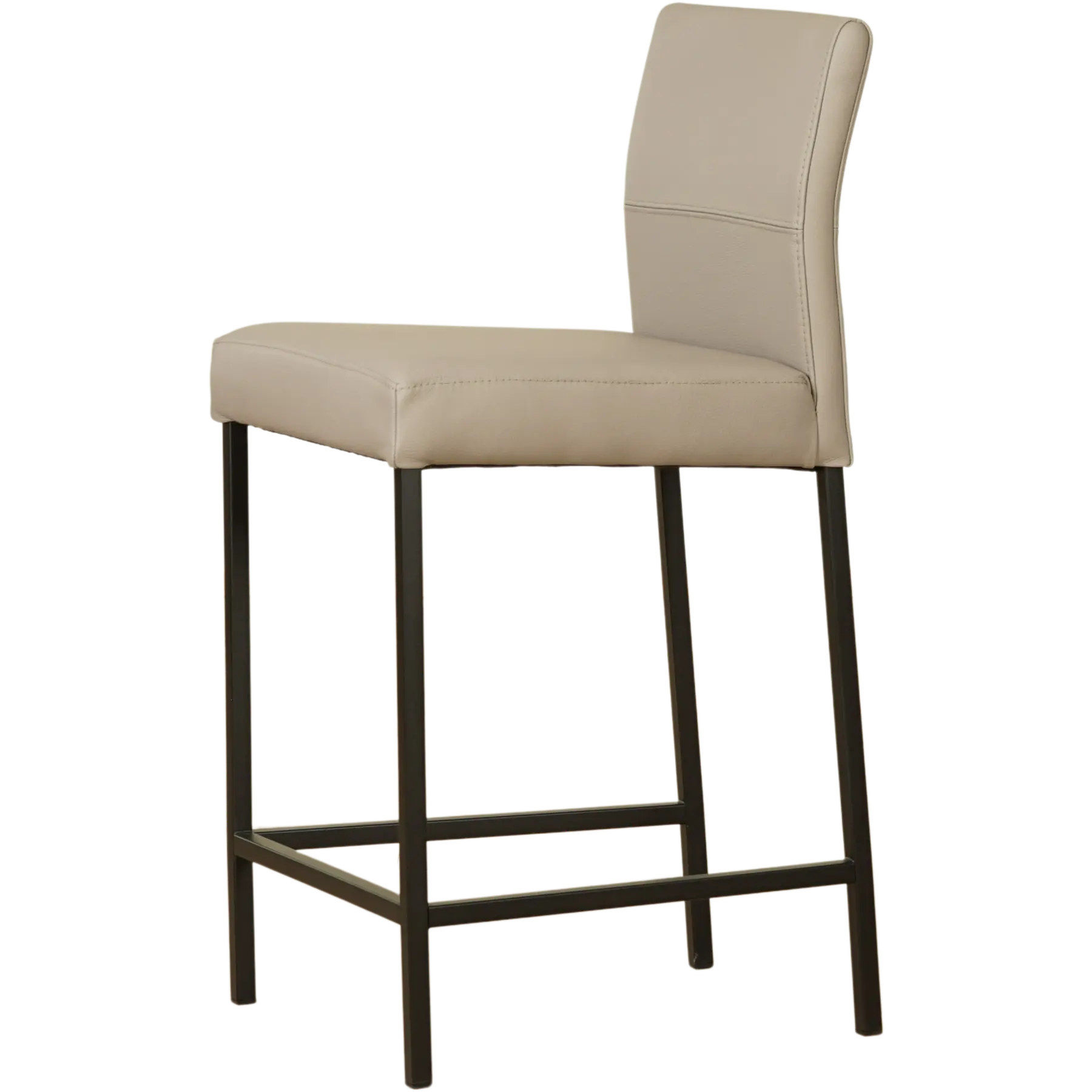 afbeelding van Leren barkruk Bright laag - Toledo Khaki (taupe/bruin) - Poten staal vierkant zwart