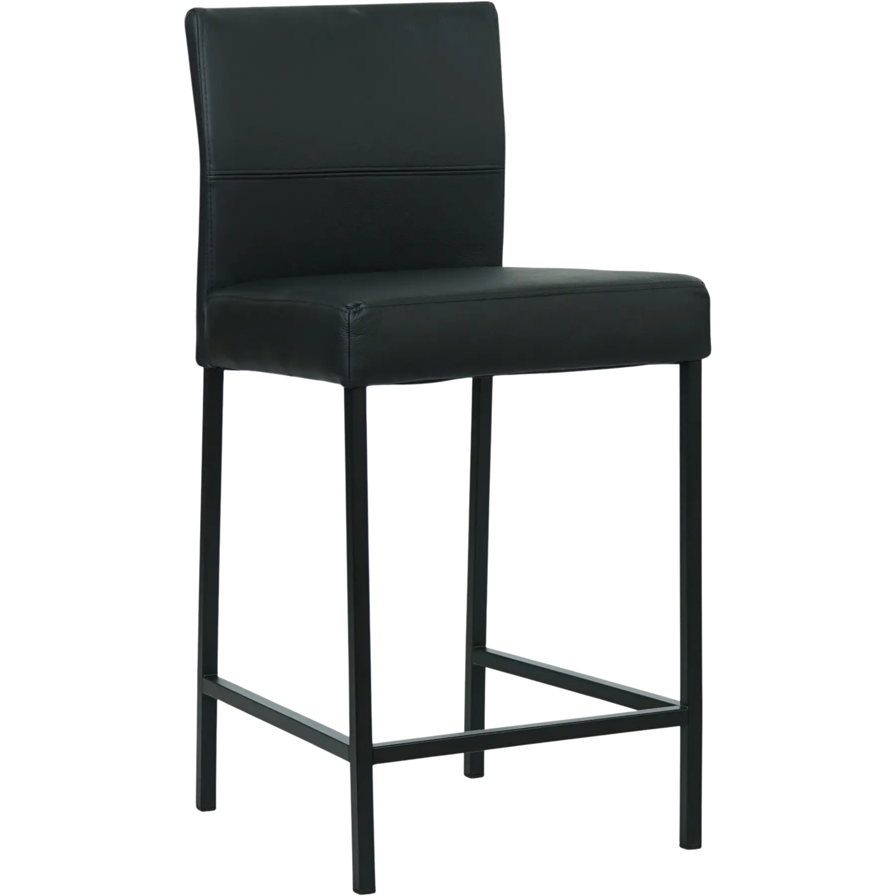 afbeelding van Leren barkruk Bright laag - Toledo Nero (zwart) - Poten staal vierkant zwart